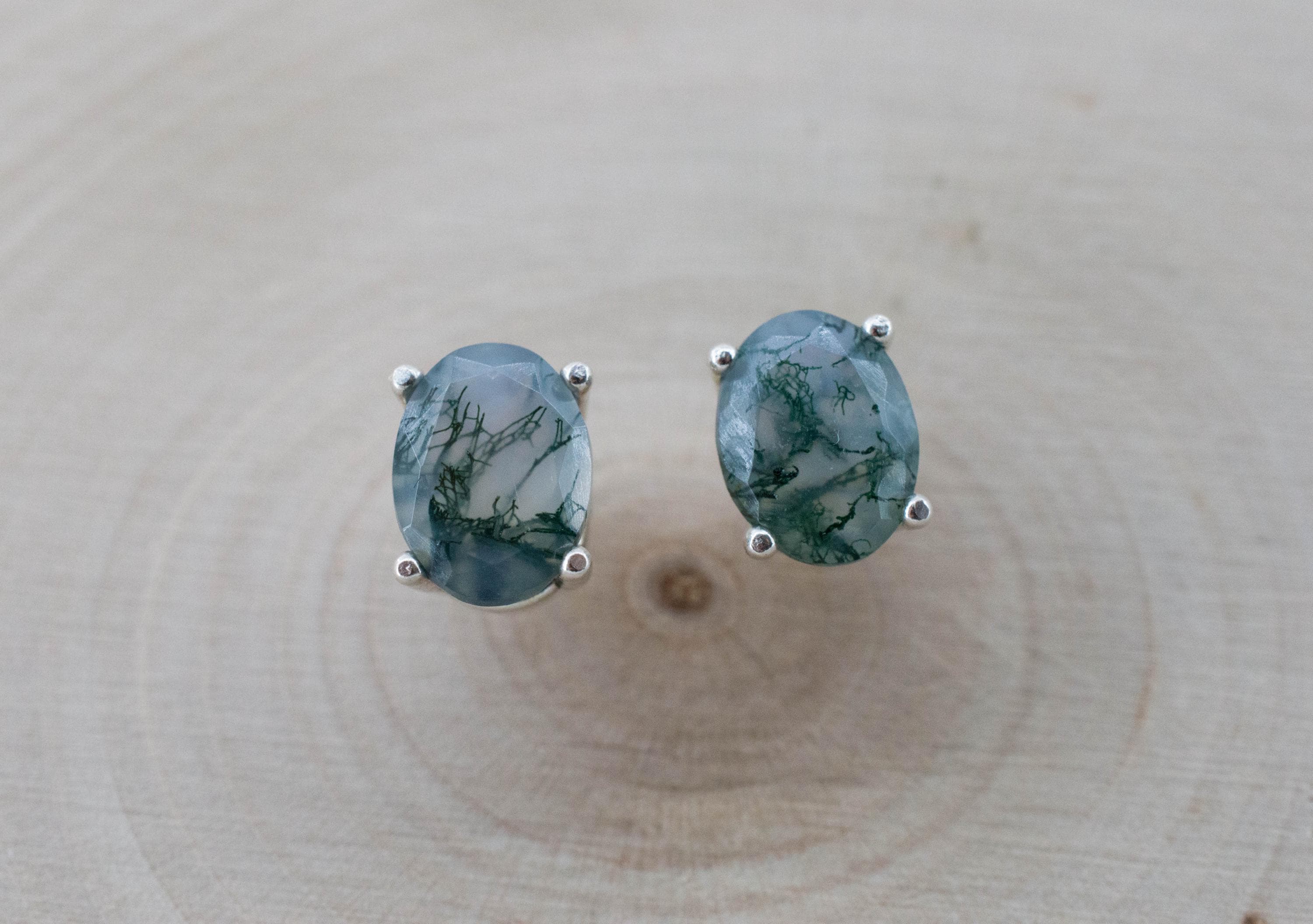 Green Moss Agate Earrings, Natural Untreated India Agate; 2.505cts