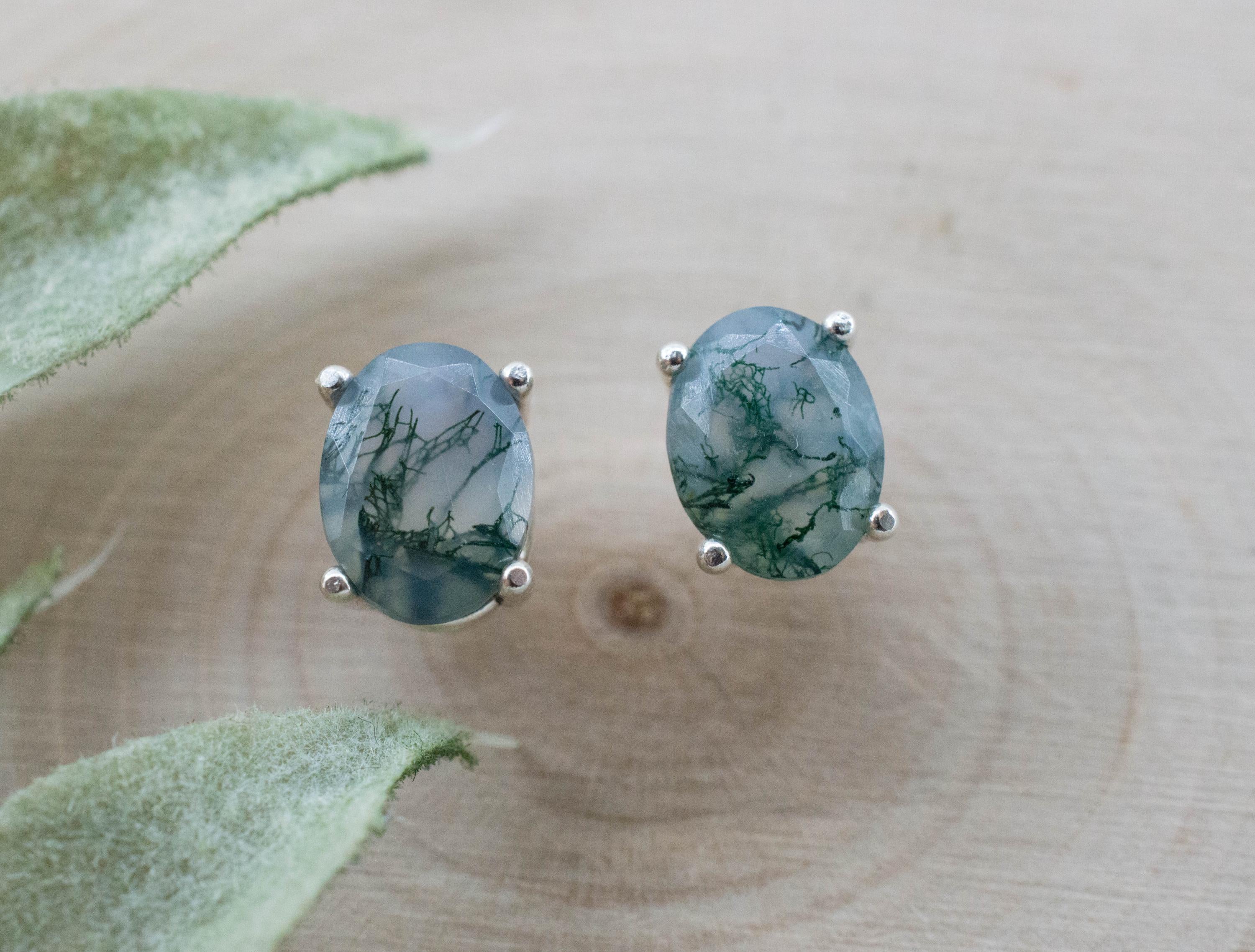 Green Moss Agate Earrings, Natural Untreated India Agate; 2.505cts