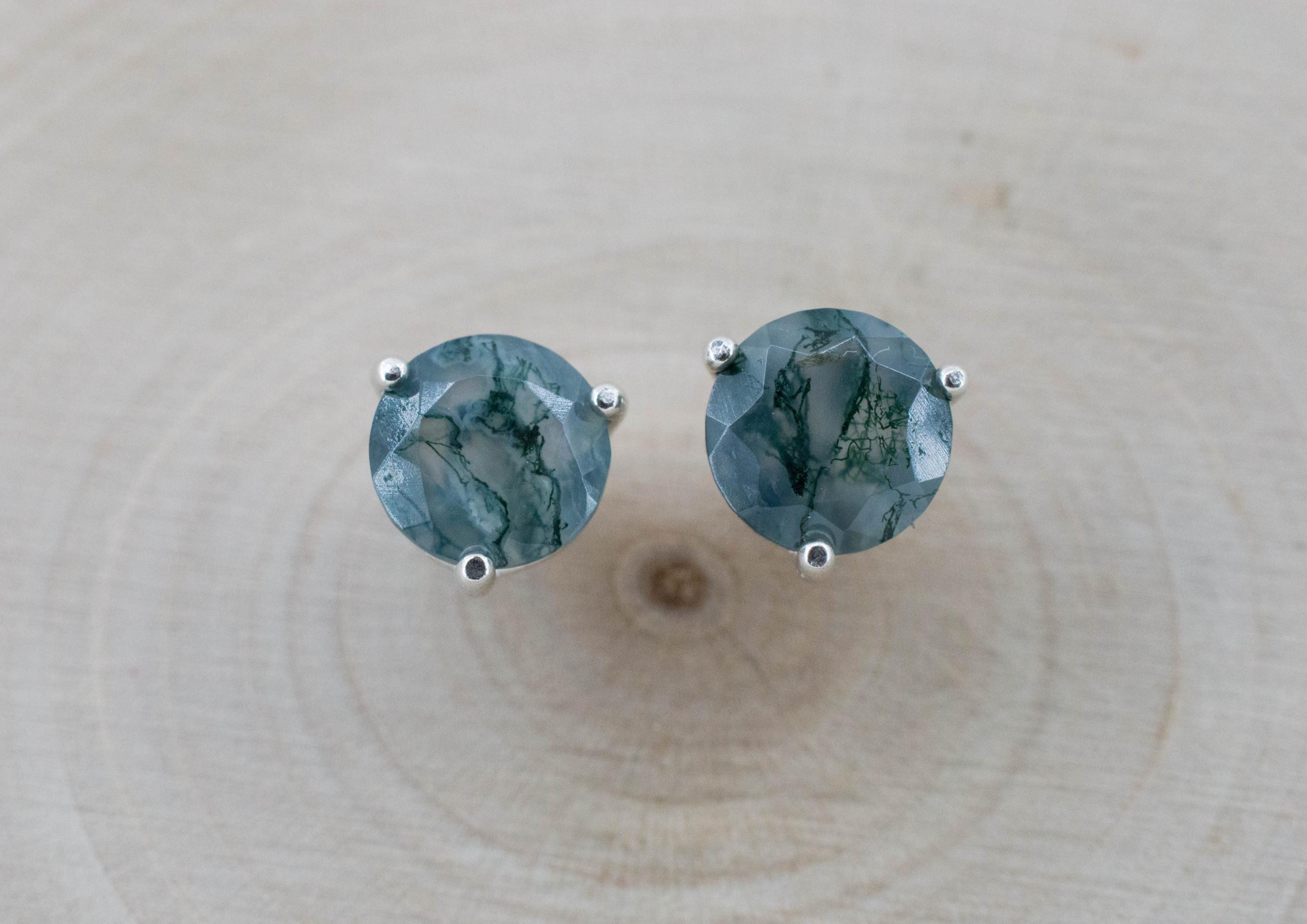 Green Moss Agate Earrings, Natural Untreated India Agate; 2.440cts