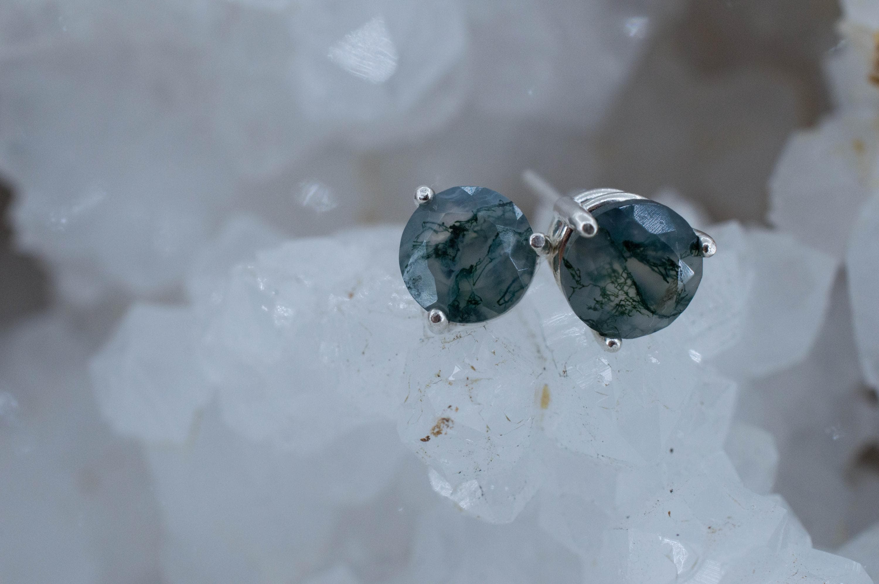 Green Moss Agate Earrings, Natural Untreated India Agate; 2.440cts