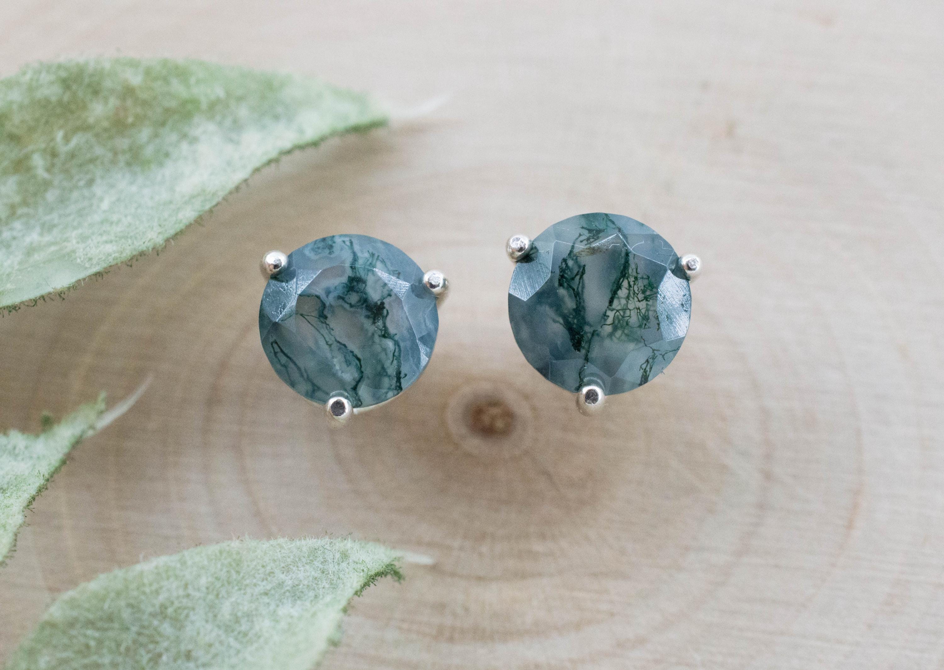 Green Moss Agate Earrings, Natural Untreated India Agate; 2.440cts
