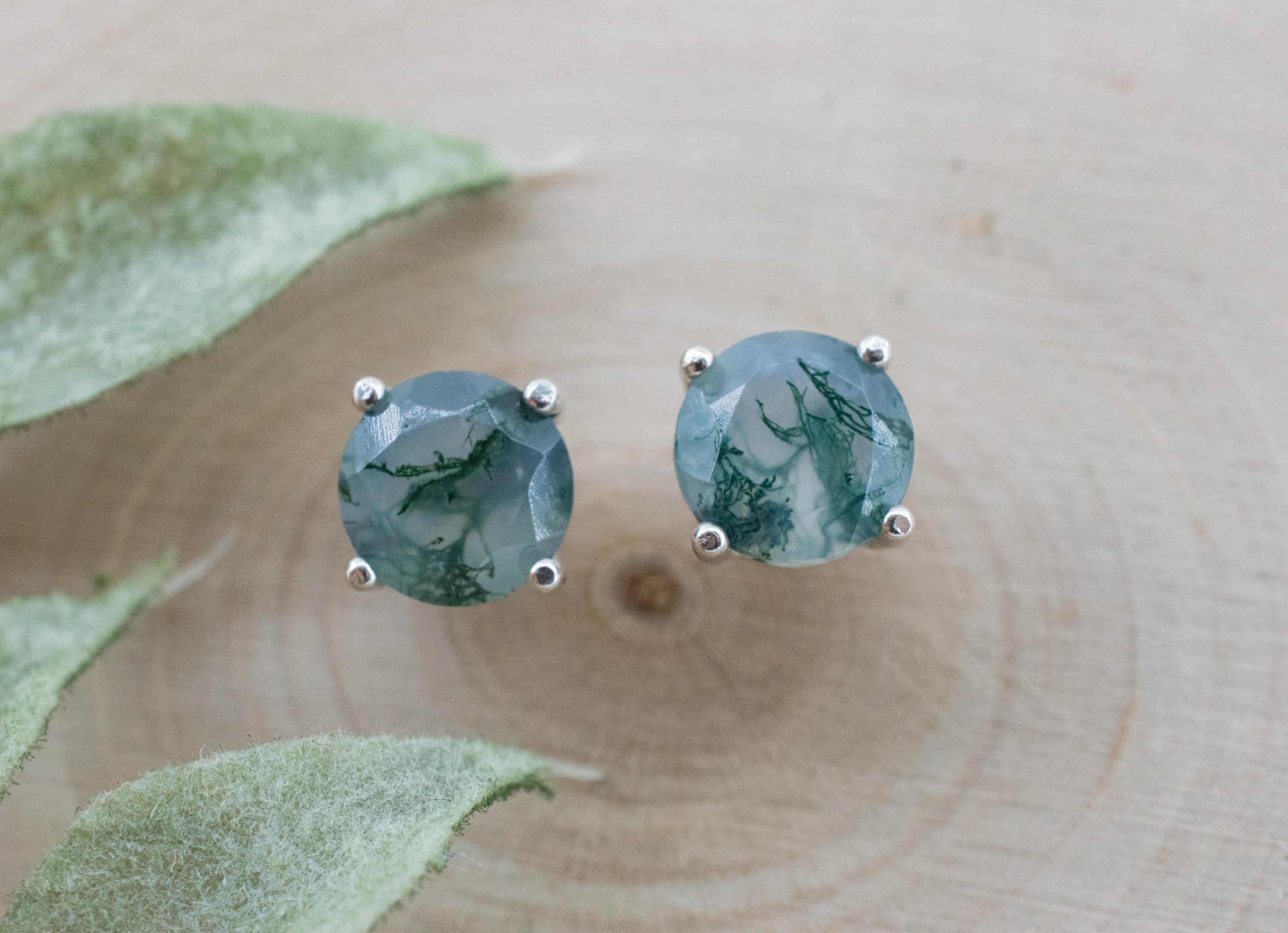 Green Moss Agate Earrings, Natural Untreated India Agate; 2.535cts