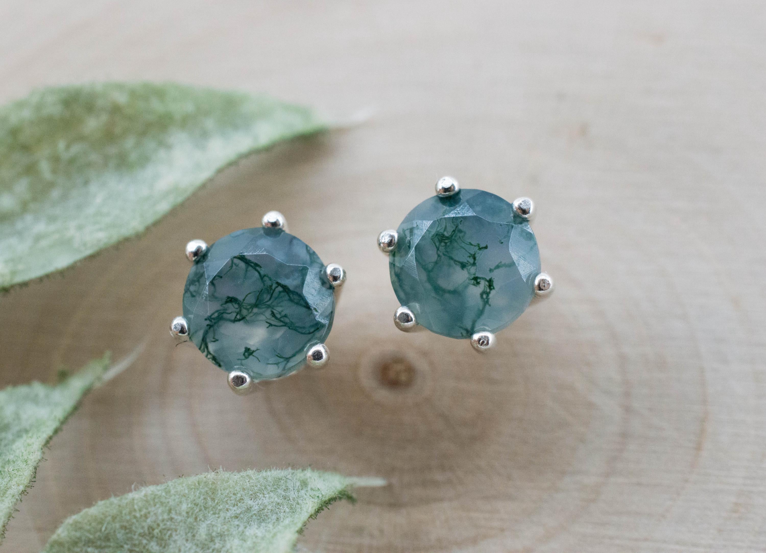 Green Moss Agate Earrings, Natural Untreated India Agate; 2.540cts