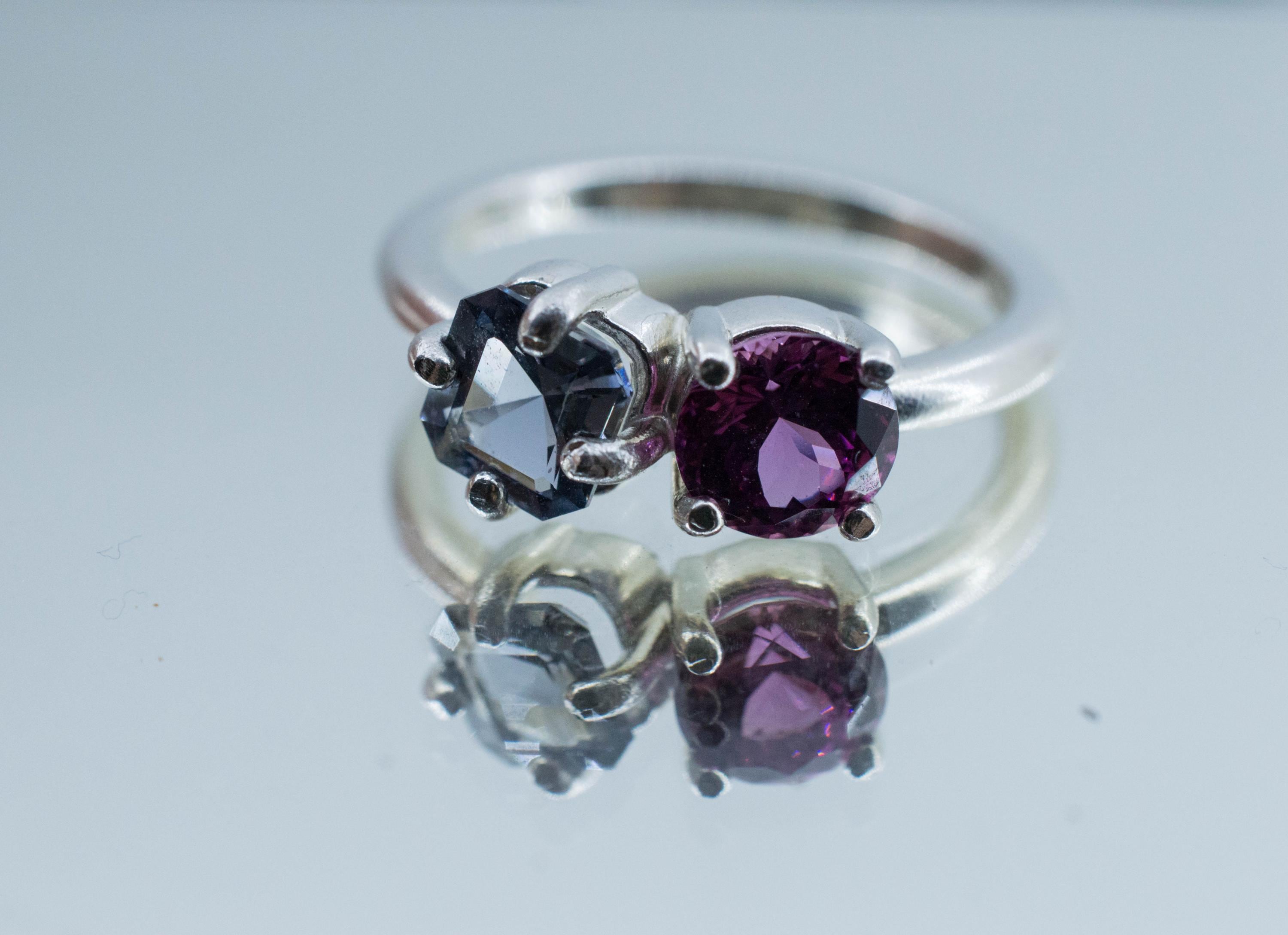 Gray Spinel and Mahenge Garnet Ring; Natural Untreated Mozambique Spinel and Tanzania Garnet