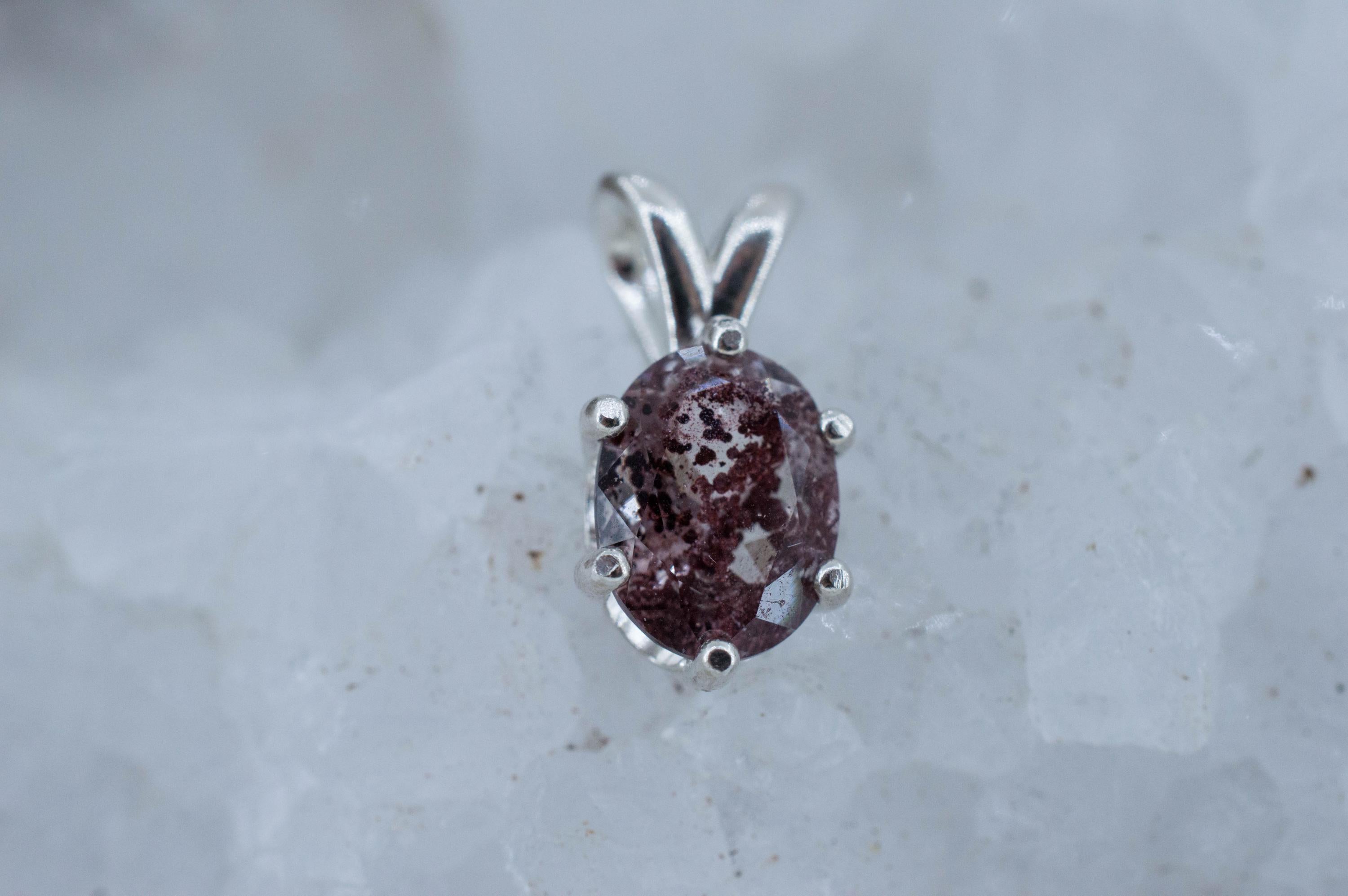 Hematite Quartz Pendant; Natural Untreated India Sunset Phantom Quartz; 1.865cts