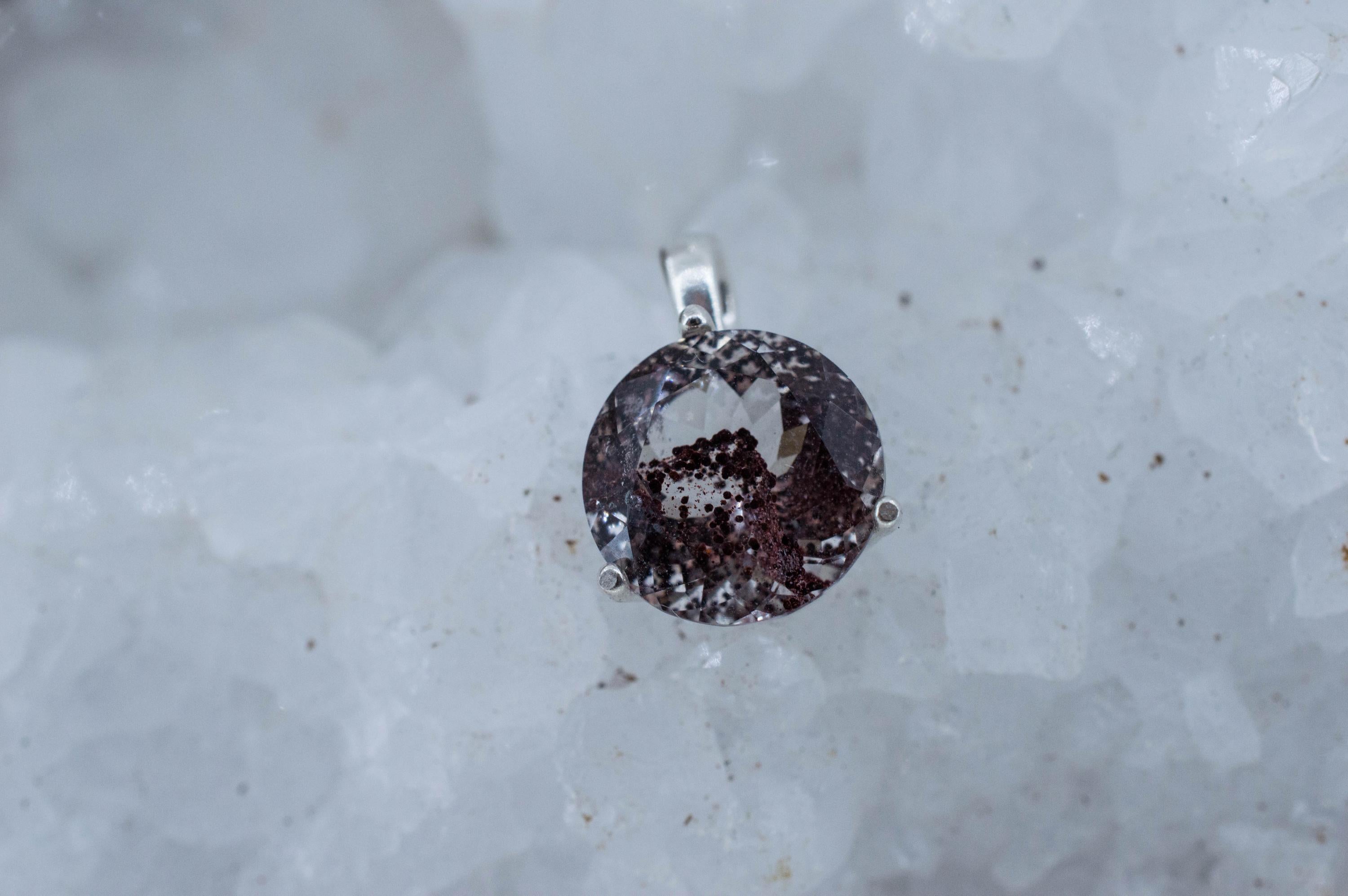 Hematite Quartz Pendant; Natural Untreated India Sunset Phantom Quartz; 4.230cts