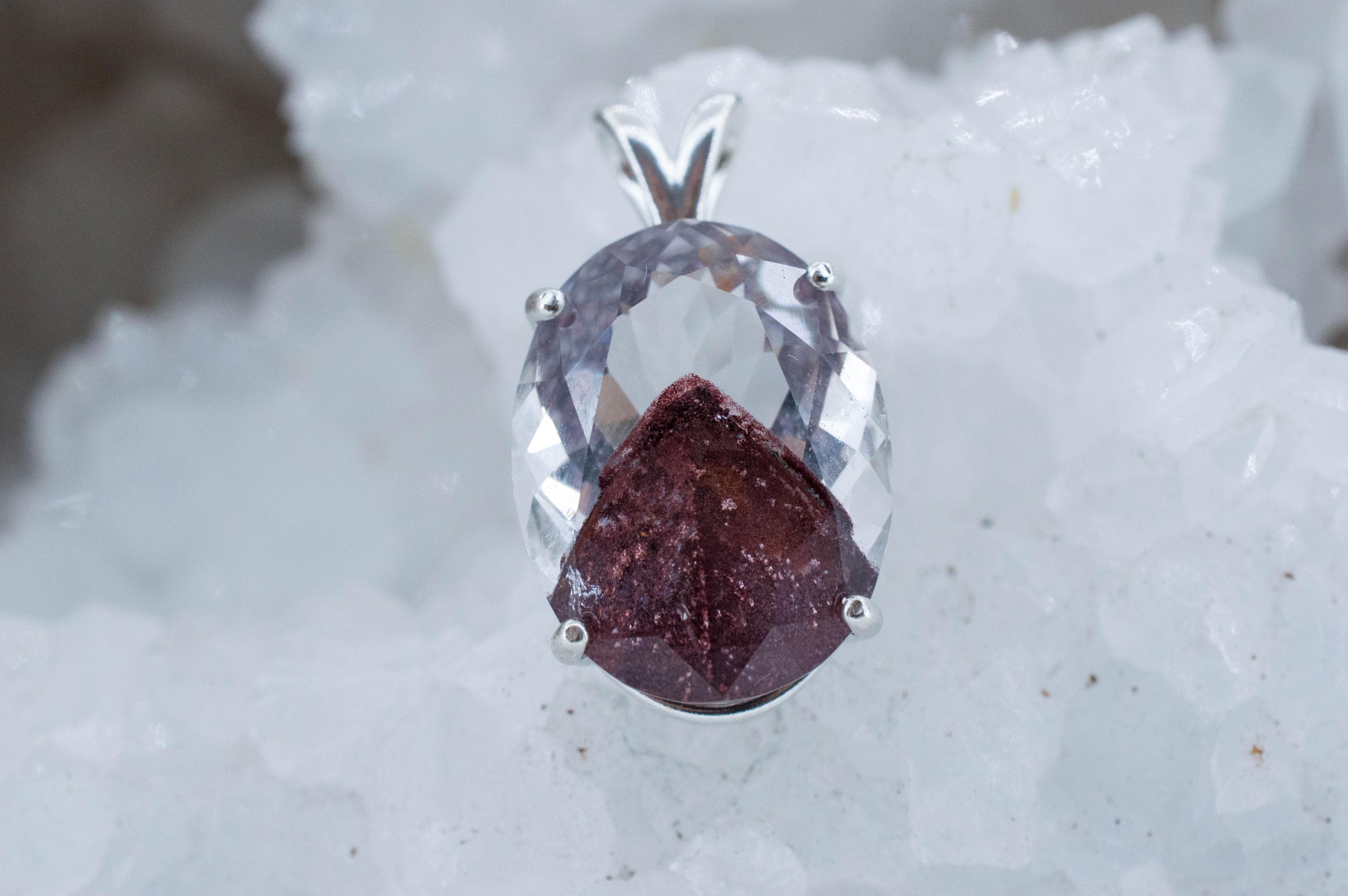 Hematite Quartz Pendant; Natural Untreated India Sunset Phantom Quartz; 19.430cts