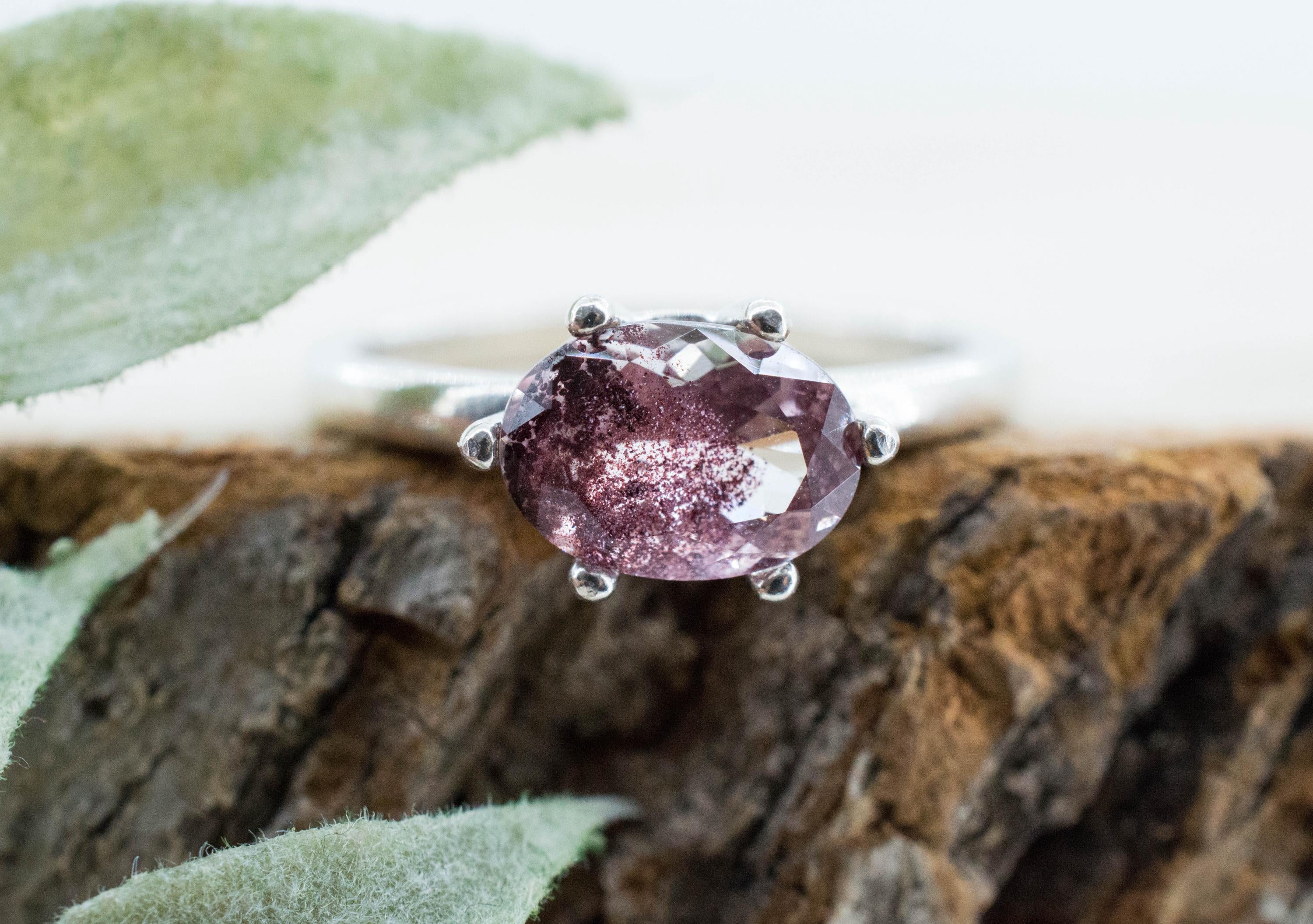 Hematite Quartz Ring; Natural Untreated India Sunset Phantom Quartz; 1.265cts
