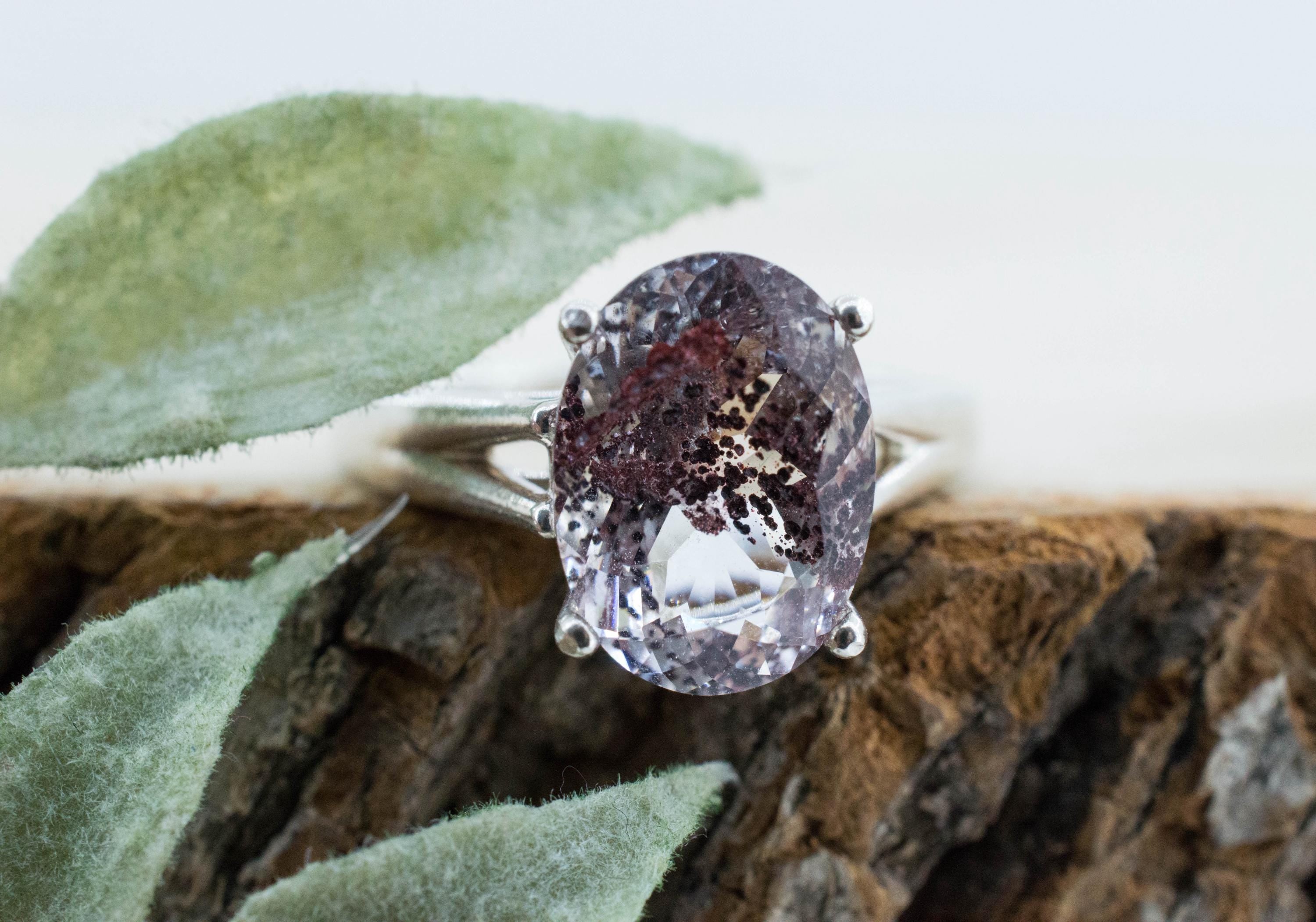 Hematite Quartz Ring; Natural Untreated India Sunset Phantom Quartz; 3.840cts