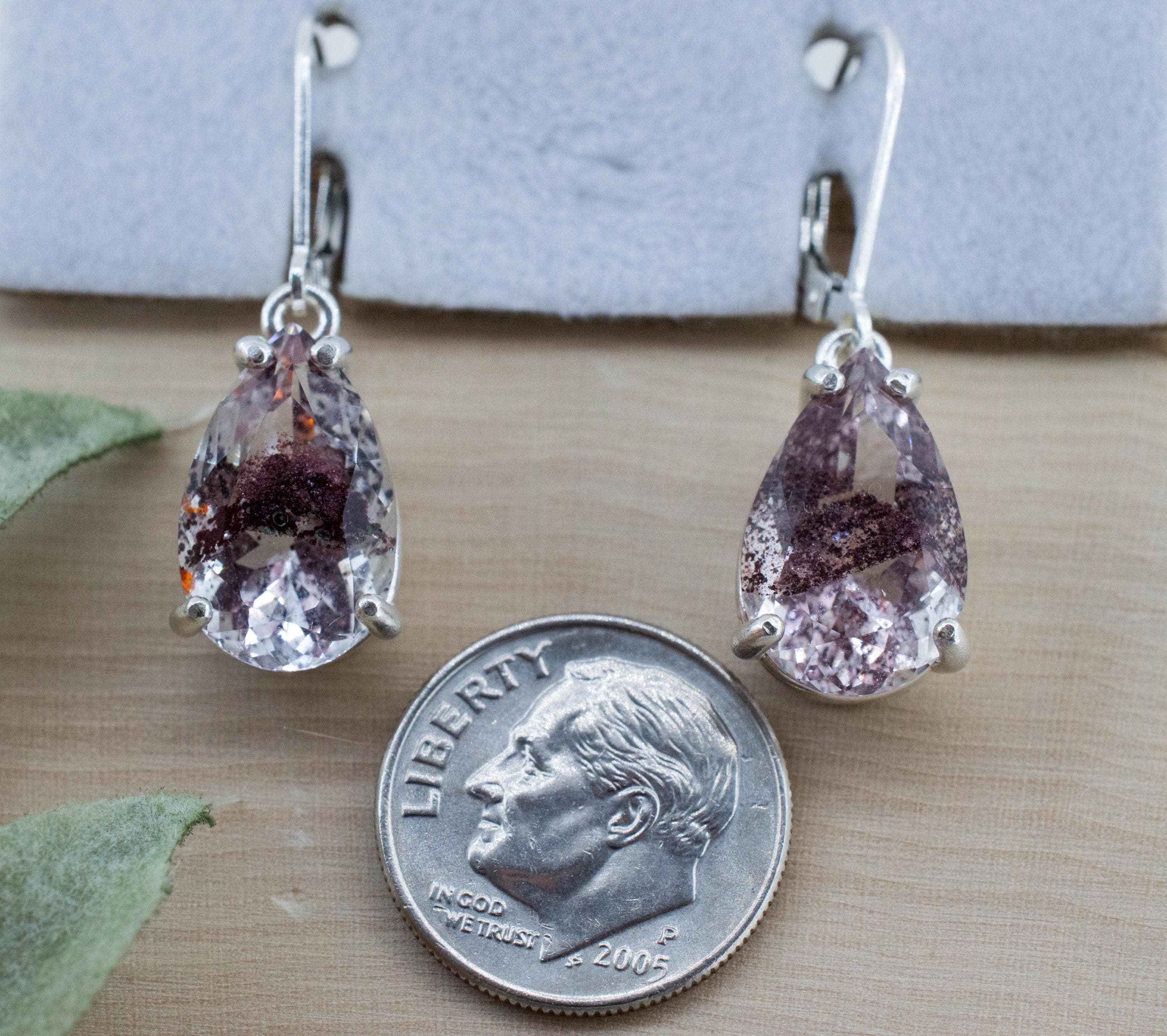 Hematite in Quartz Earrings; Natural Untreated India Sunset Phantom Quartz; 9.100cts