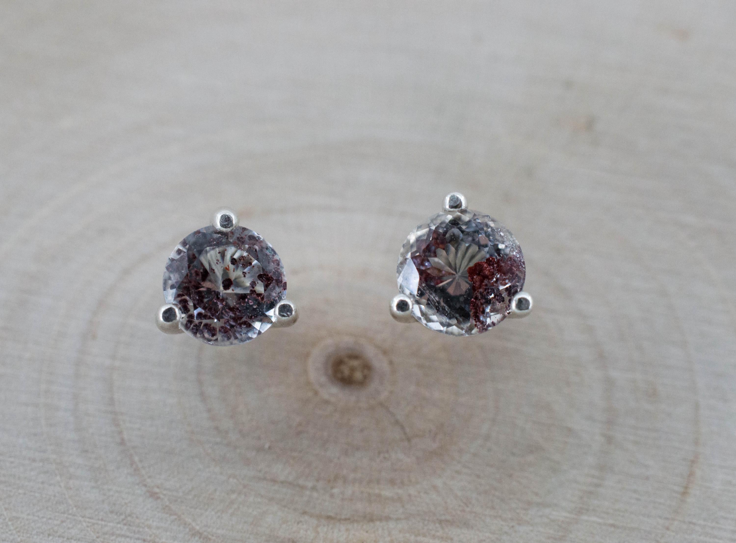 Hematite Quartz Earrings; Natural Untreated India Sunset Phantom Quartz; 0.885cts