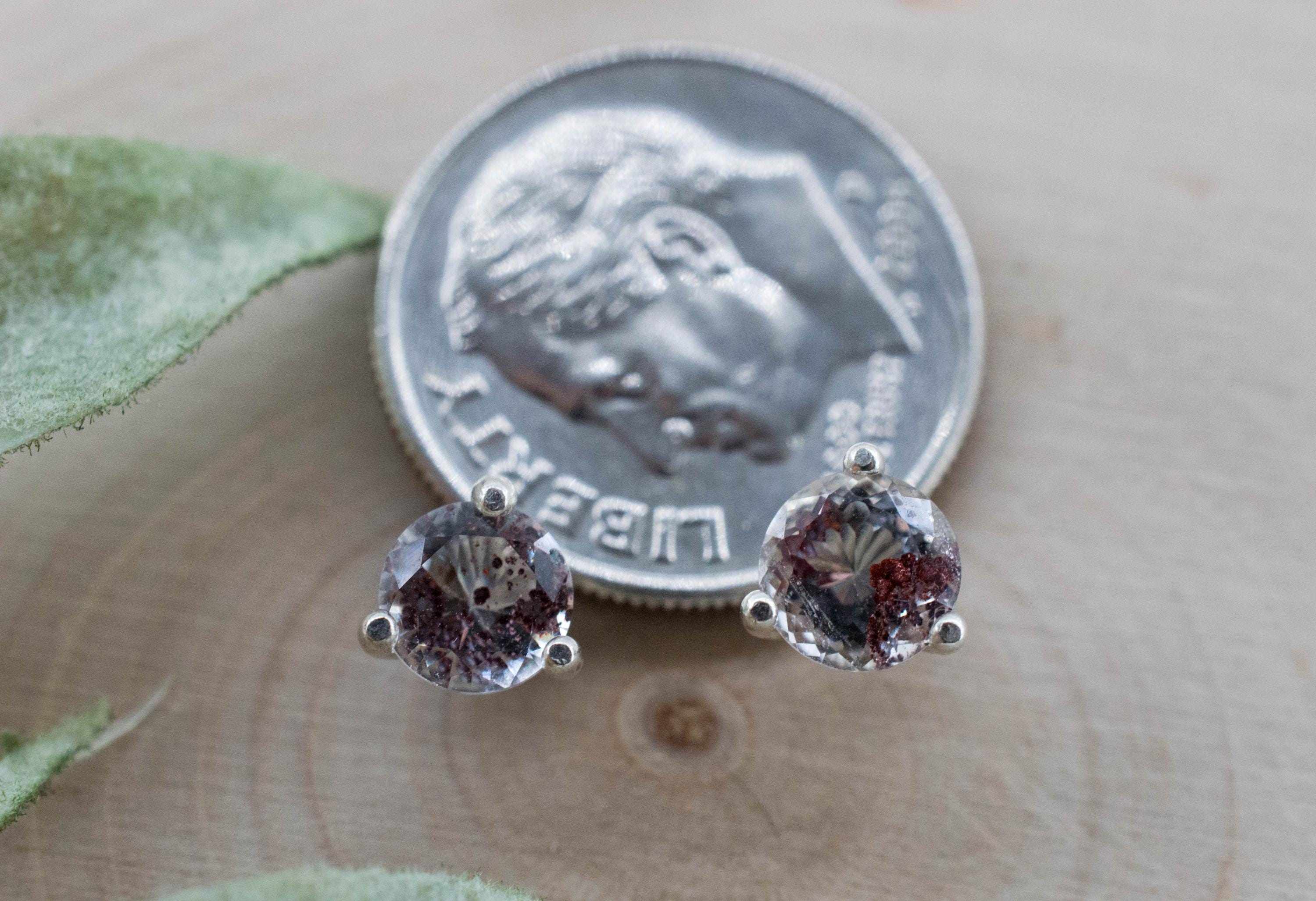 Hematite Quartz Earrings; Natural Untreated India Sunset Phantom Quartz; 0.885cts