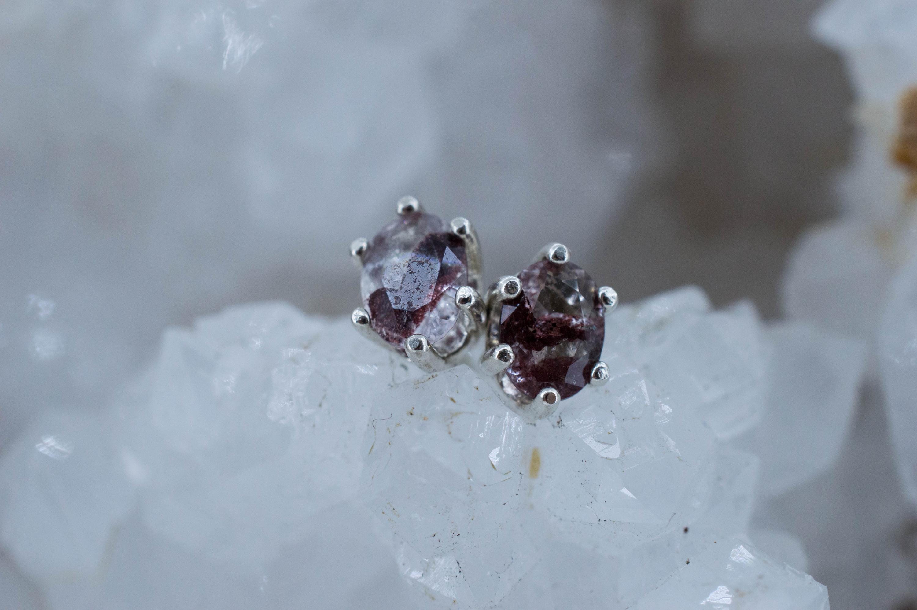 Hematite Quartz Earrings; Natural Untreated India Sunset Phantom Quartz; 1.005cts