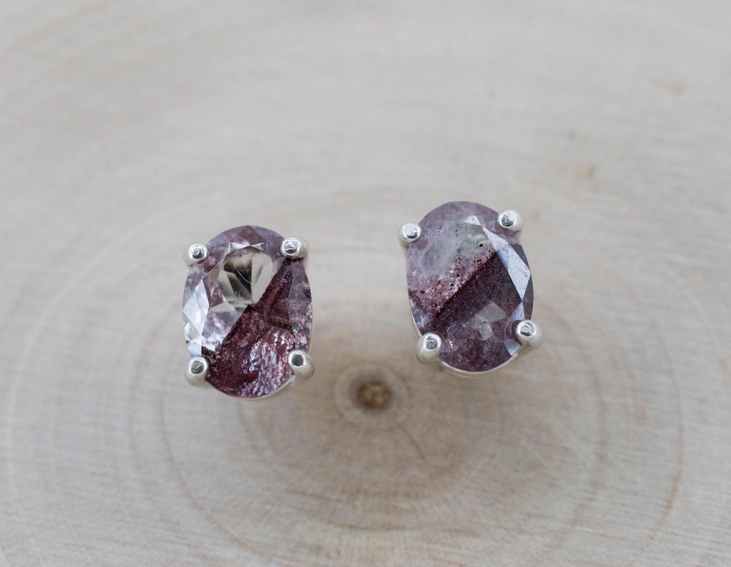 Hematite Quartz Earrings; Natural Untreated India Sunset Phantom Quartz; 2.020cts