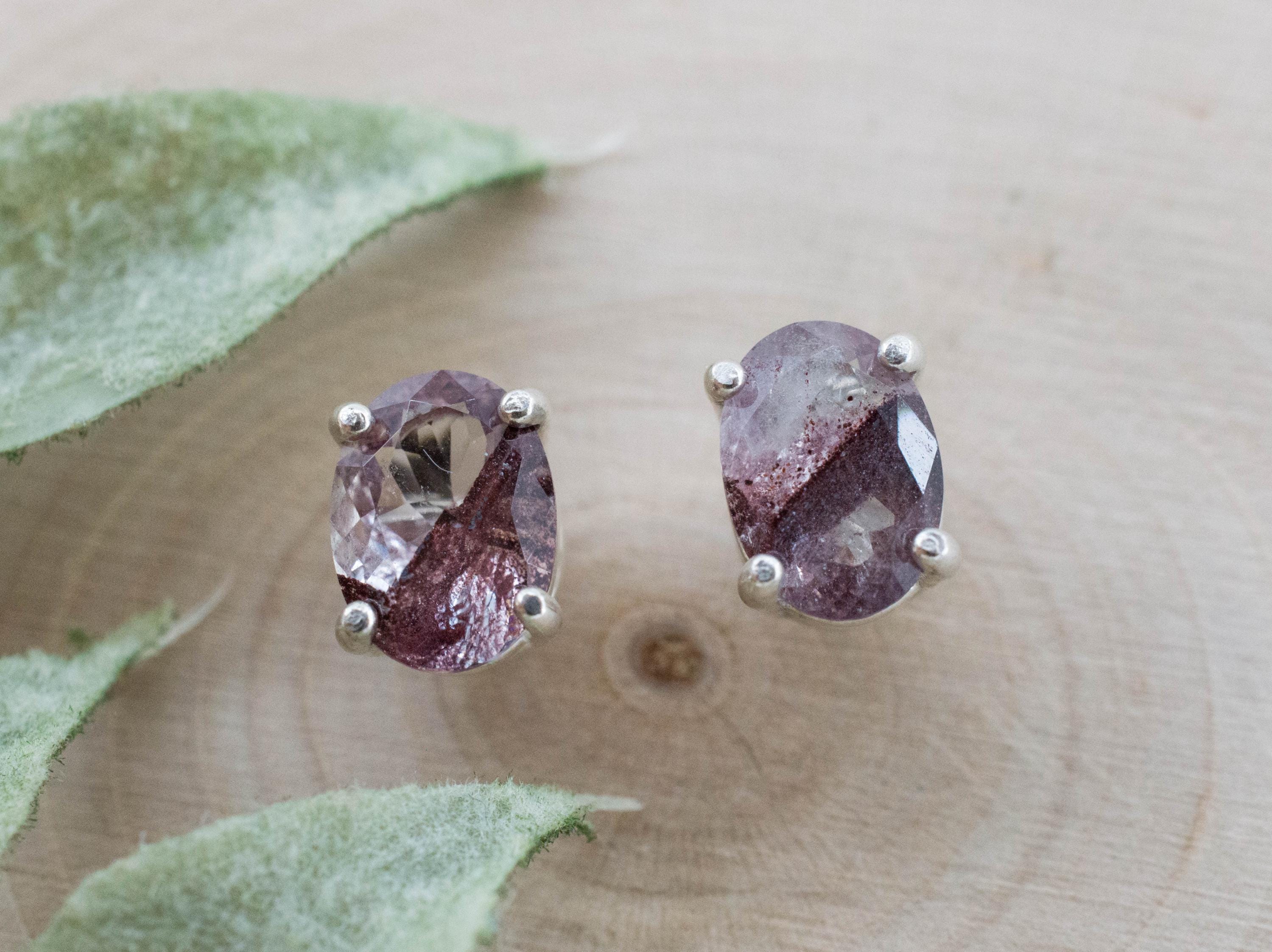 Hematite Quartz Earrings; Natural Untreated India Sunset Phantom Quartz; 2.020cts