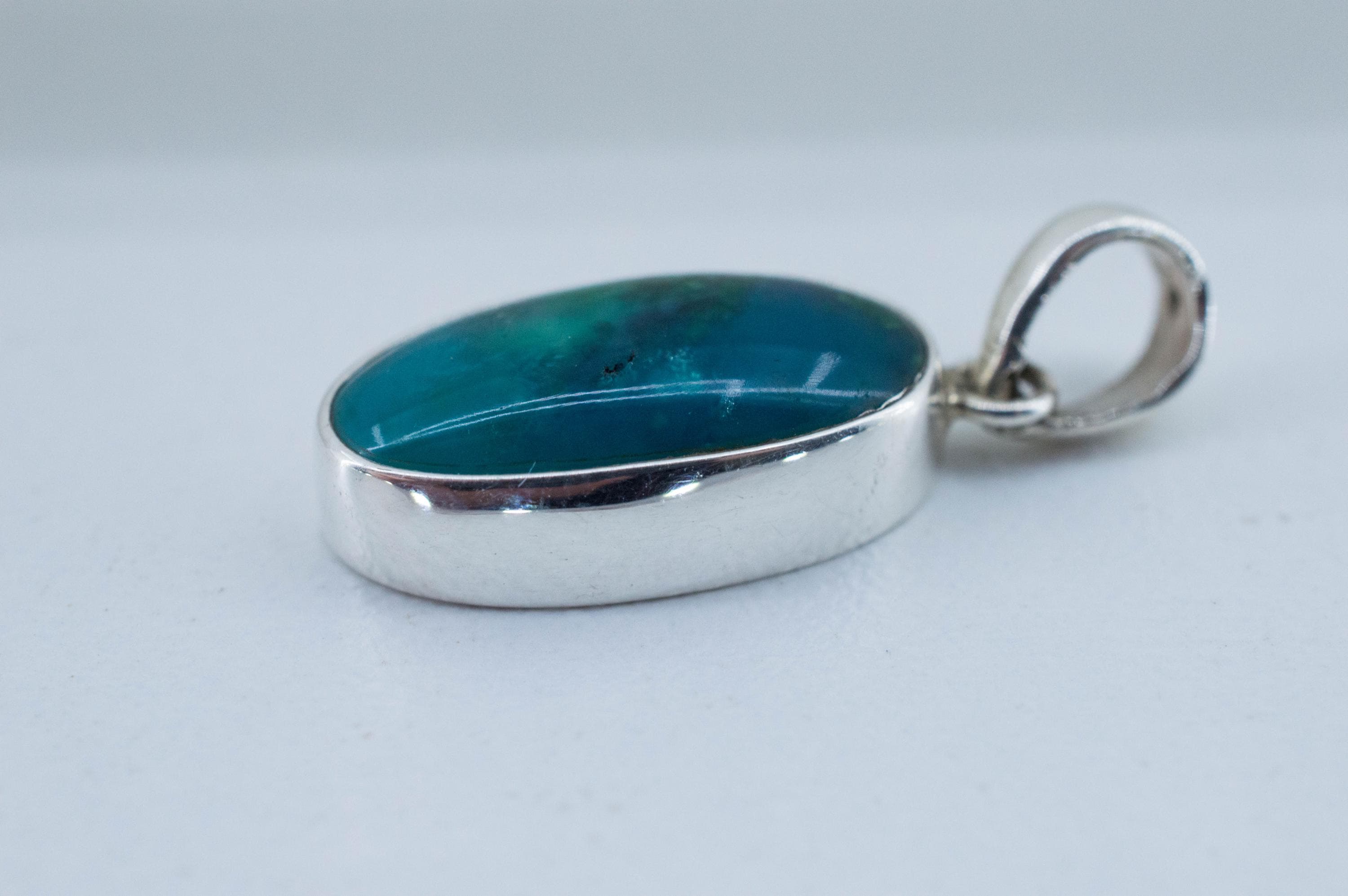 Chrysocolla and Malachite Pendant; Natural Untreated Arizona Inspiration Mine Gem Silica; 17x10mm