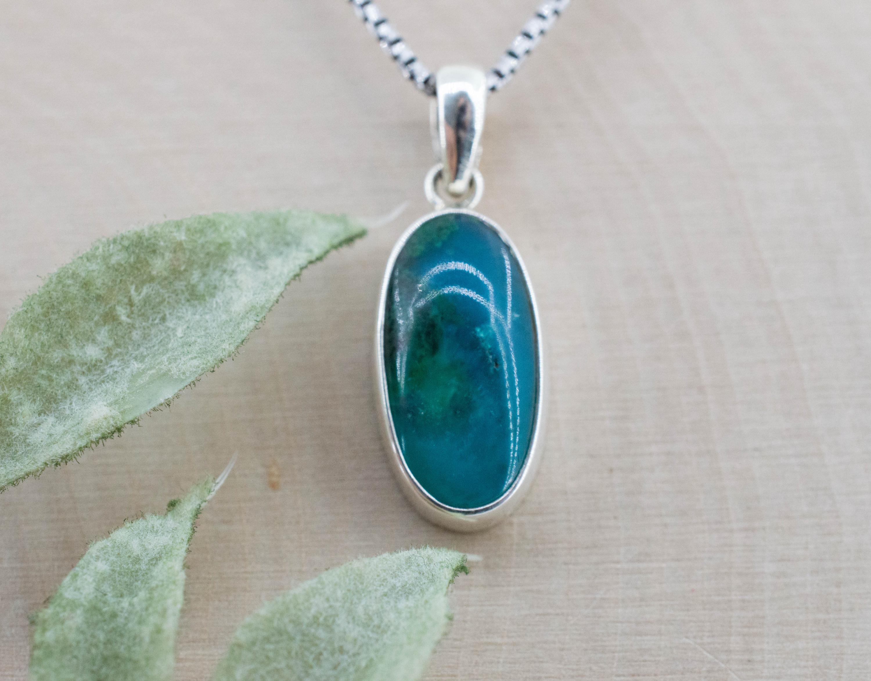 Chrysocolla and Malachite Pendant; Natural Untreated Arizona Inspiration Mine Gem Silica; 17x10mm