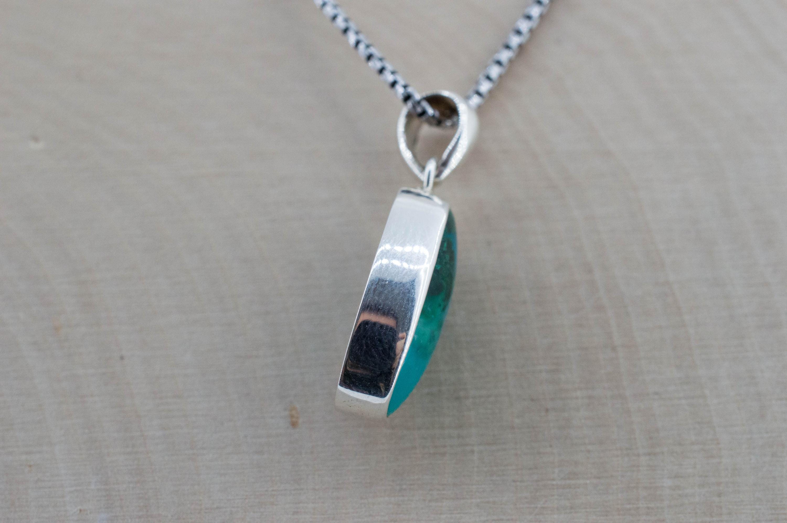 Chrysocolla and Malachite Pendant; Natural Untreated Arizona Inspiration Mine Gem Silica; 17x10mm