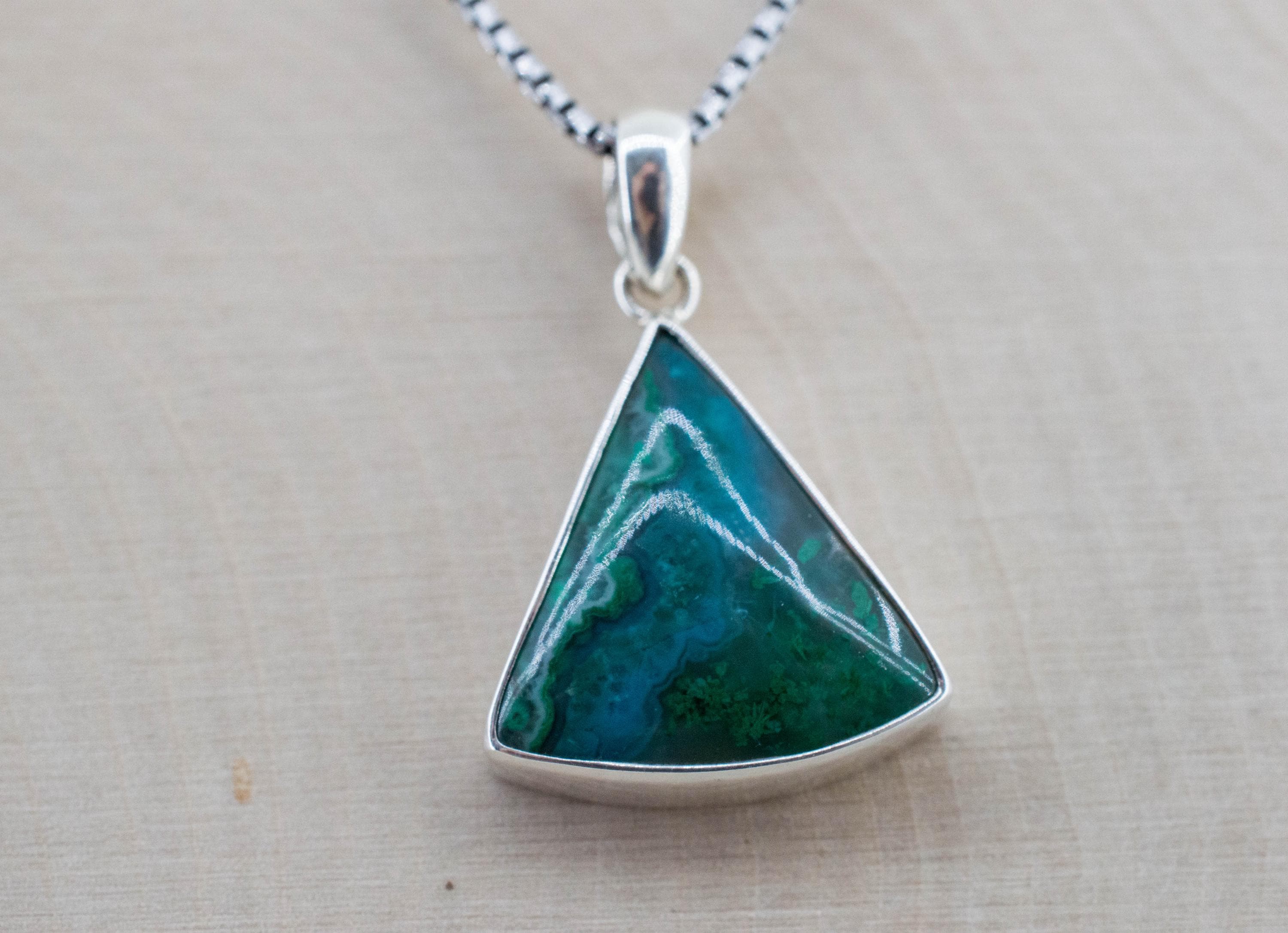 Chrysocolla and Malachite Pendant; Natural Untreated Arizona Inspiration Mine Gem Silica; 17x18mm