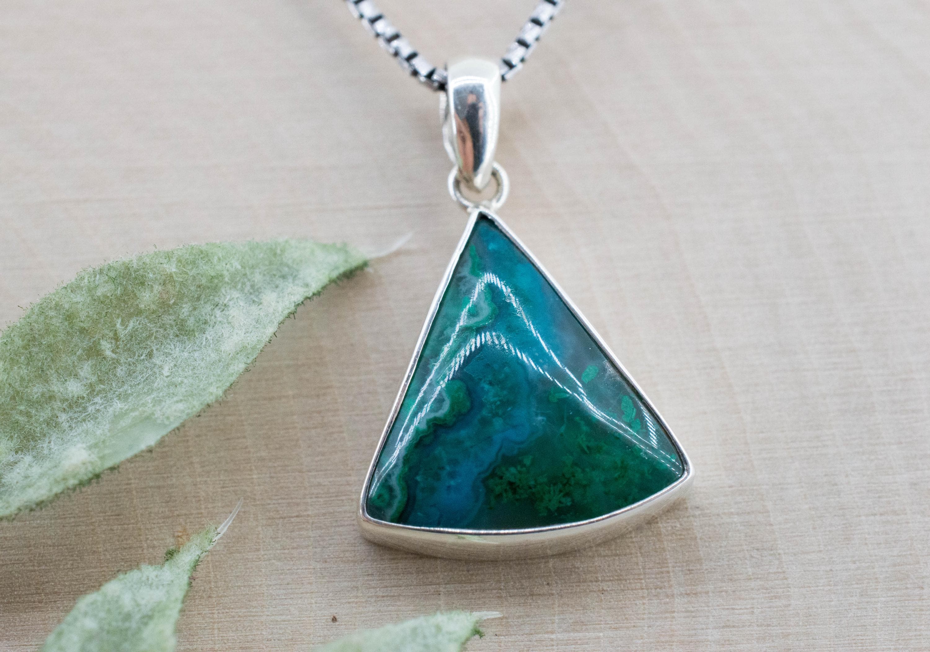 Chrysocolla and Malachite Pendant; Natural Untreated Arizona Inspiration Mine Gem Silica; 17x18mm