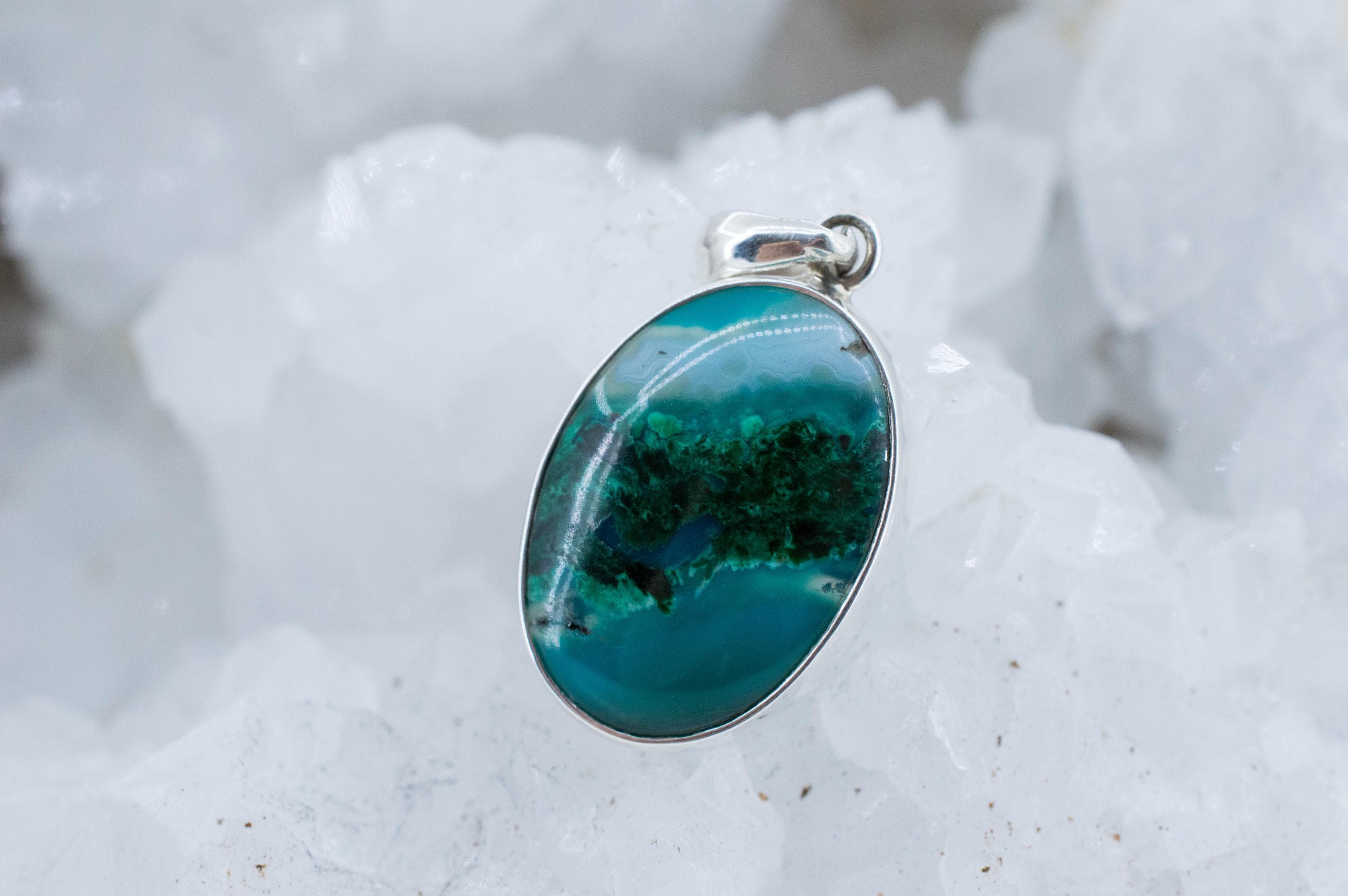 Chrysocolla and Malachite Pendant; Natural Untreated Arizona Inspiration Mine Gem Silica; 20x14mm