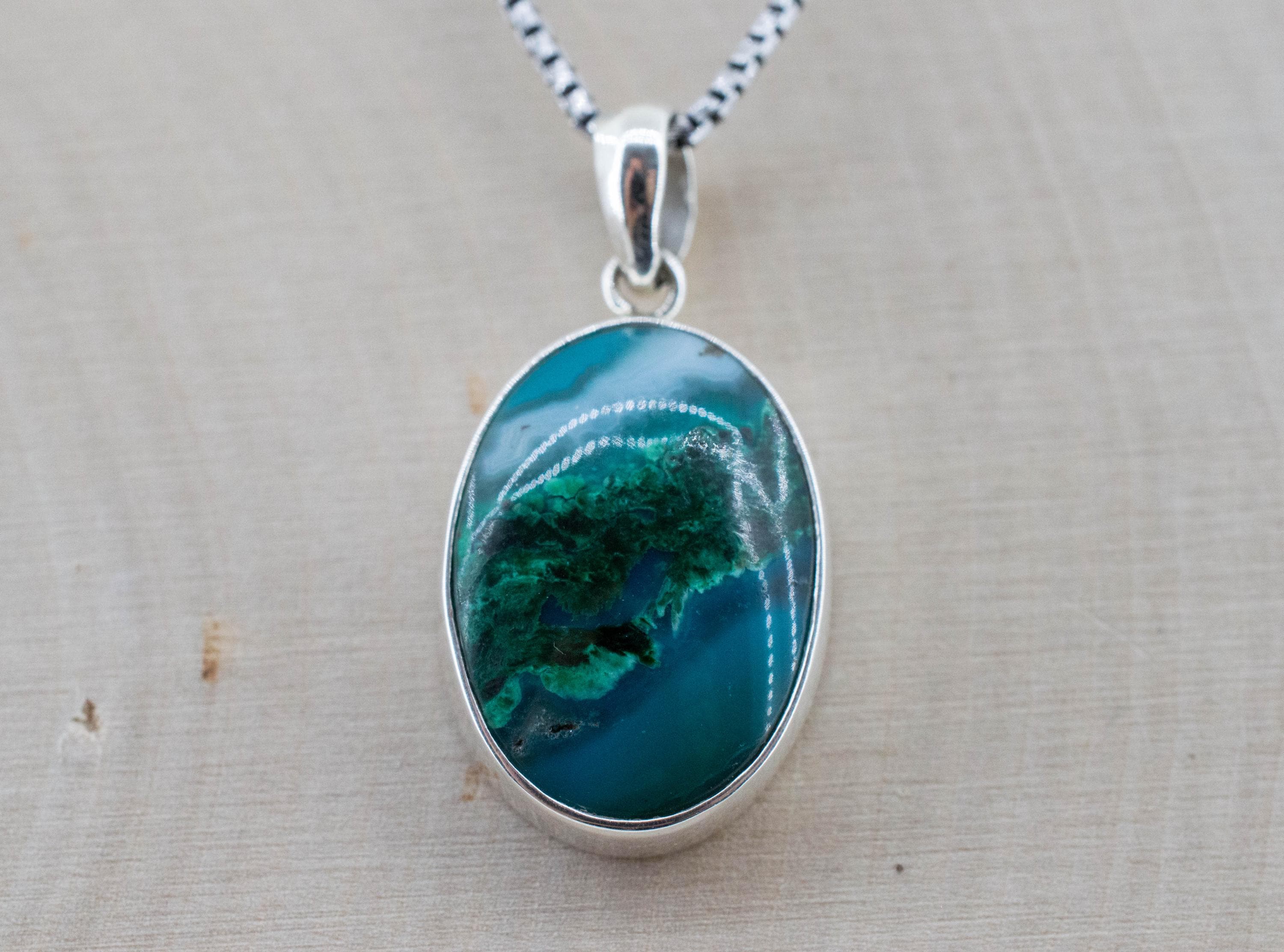 Chrysocolla and Malachite Pendant; Natural Untreated Arizona Inspiration Mine Gem Silica; 20x14mm