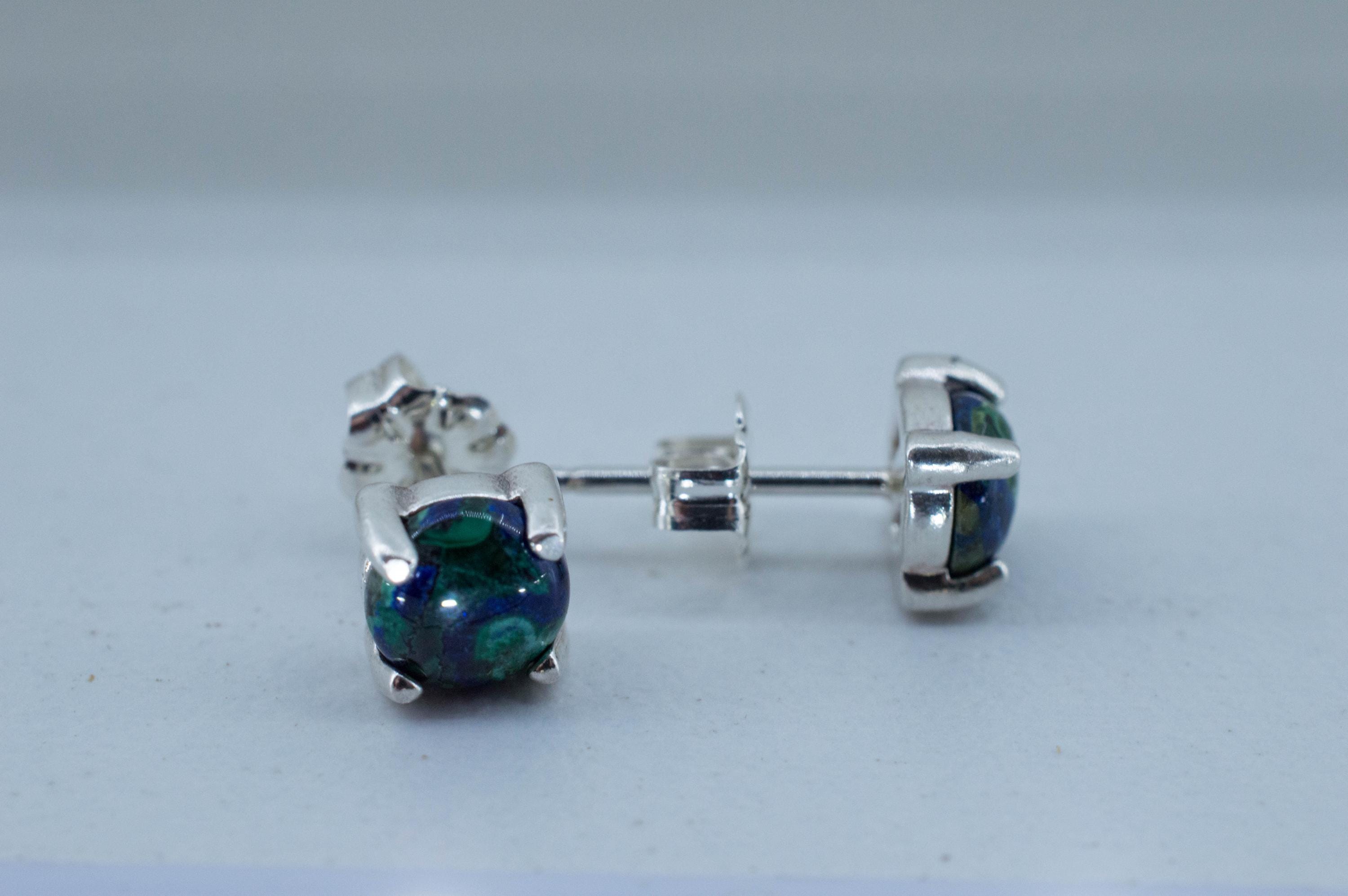 Azurite Malachite Earrings; Natural Untreated Arizona Azurmalachite; 1.585cts
