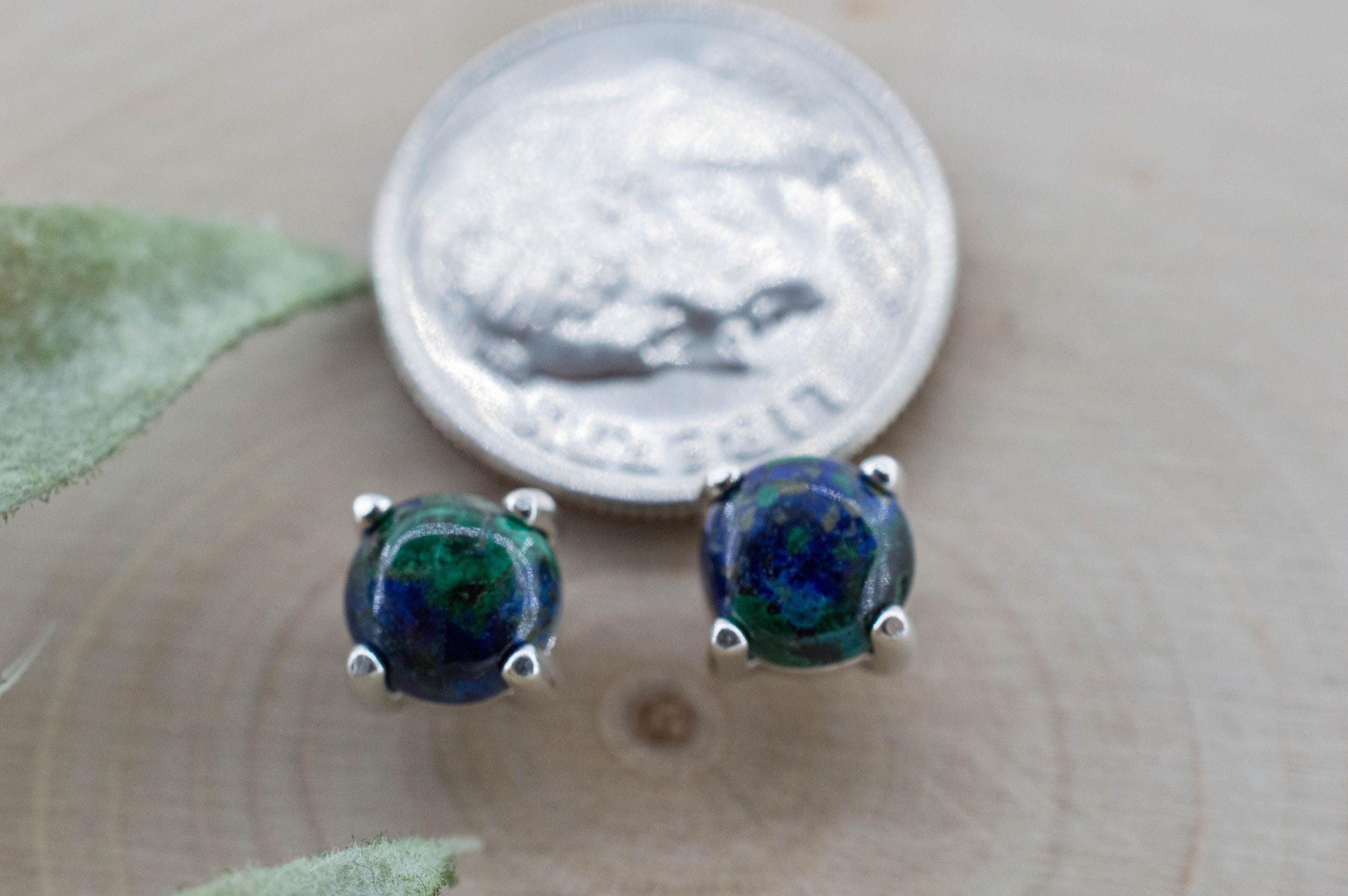 Azurite Malachite Earrings; Natural Untreated Arizona Azurmalachite; 1.910cts