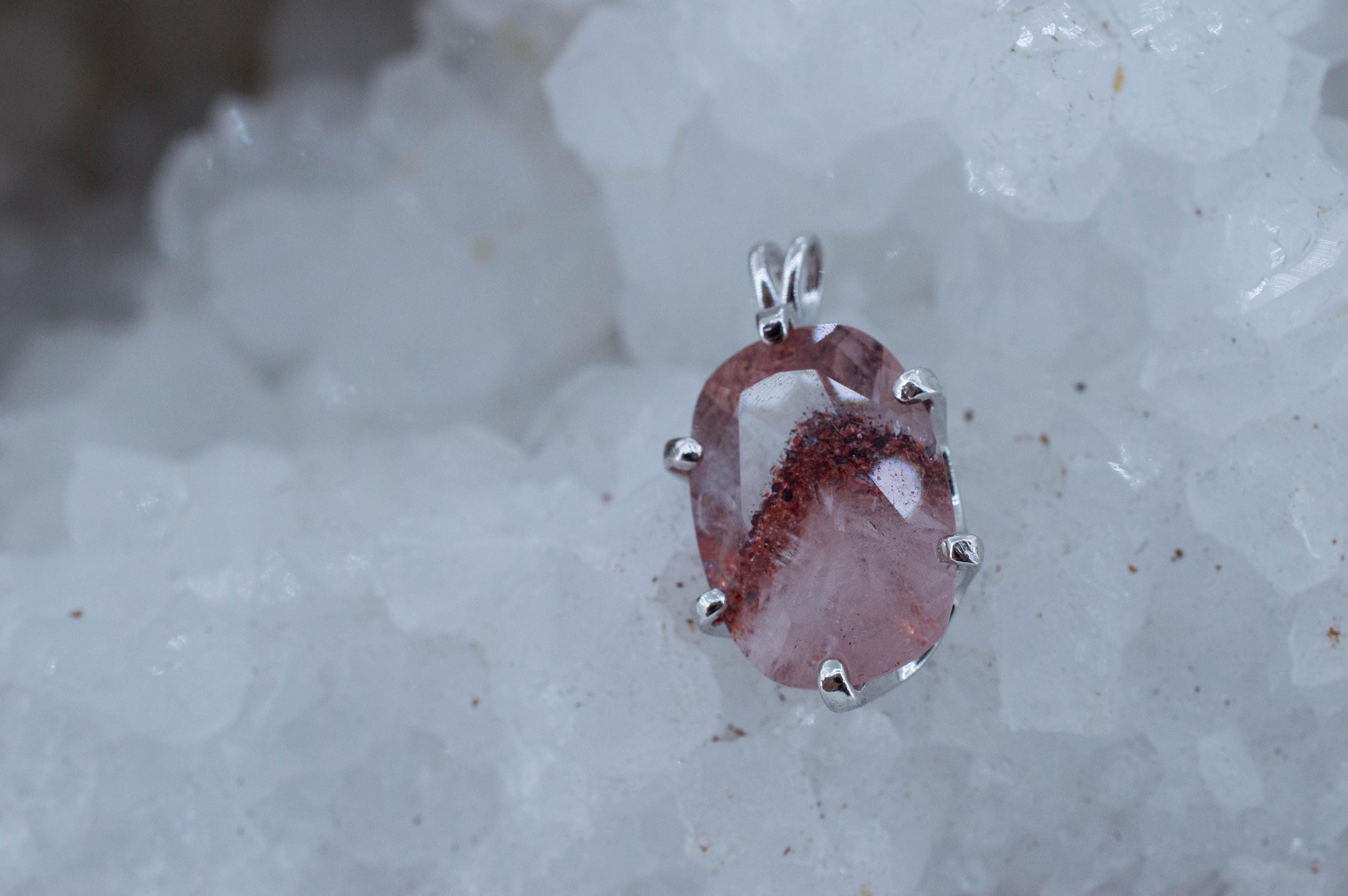 Hematite Quartz Pendant; Natural Untreated Tanzanian Fire and Ice Quartz; 8.735cts