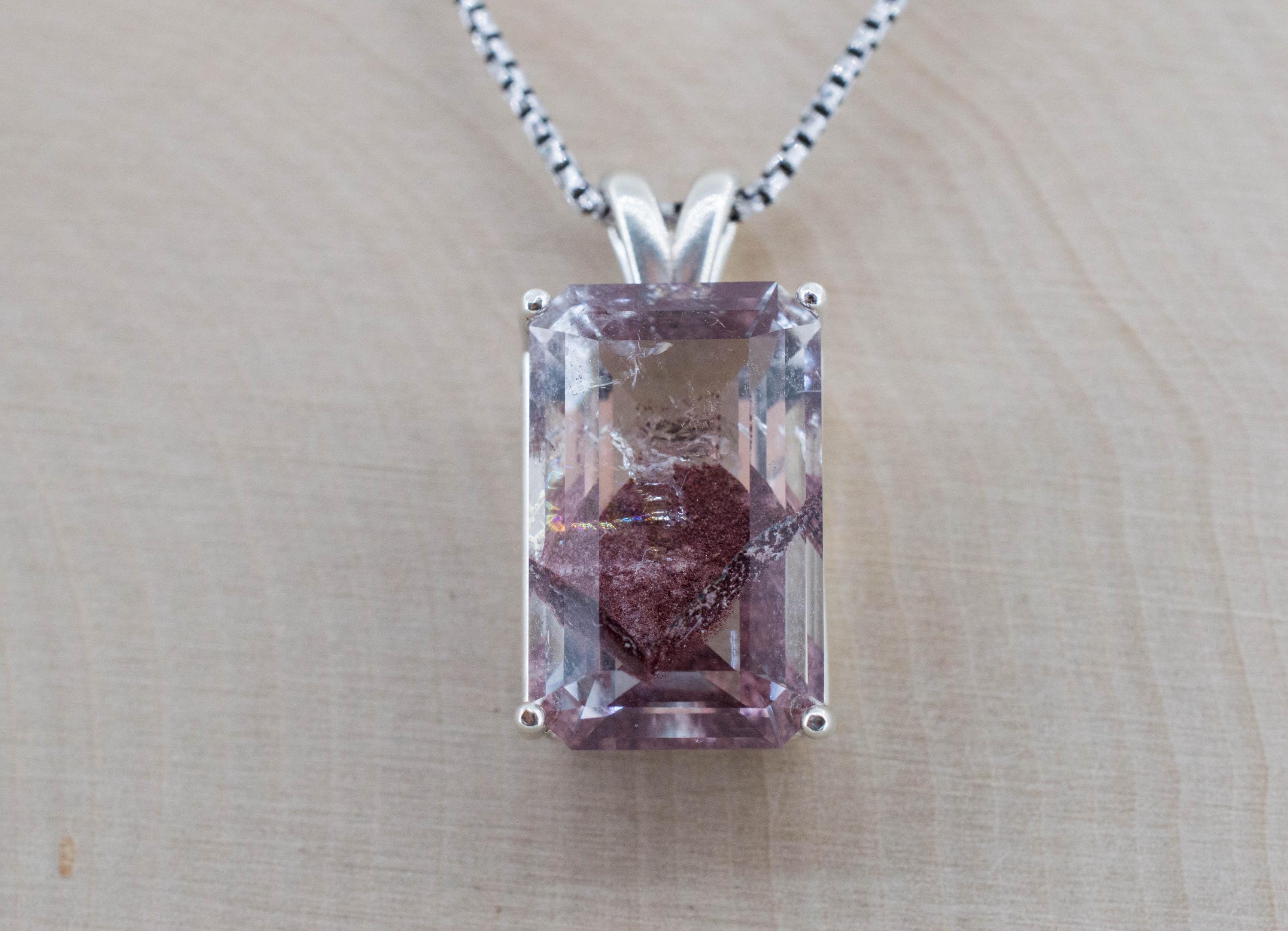 Hematite Quartz Pendant; Natural Untreated India Sunset Phantom Quartz; 13.590cts