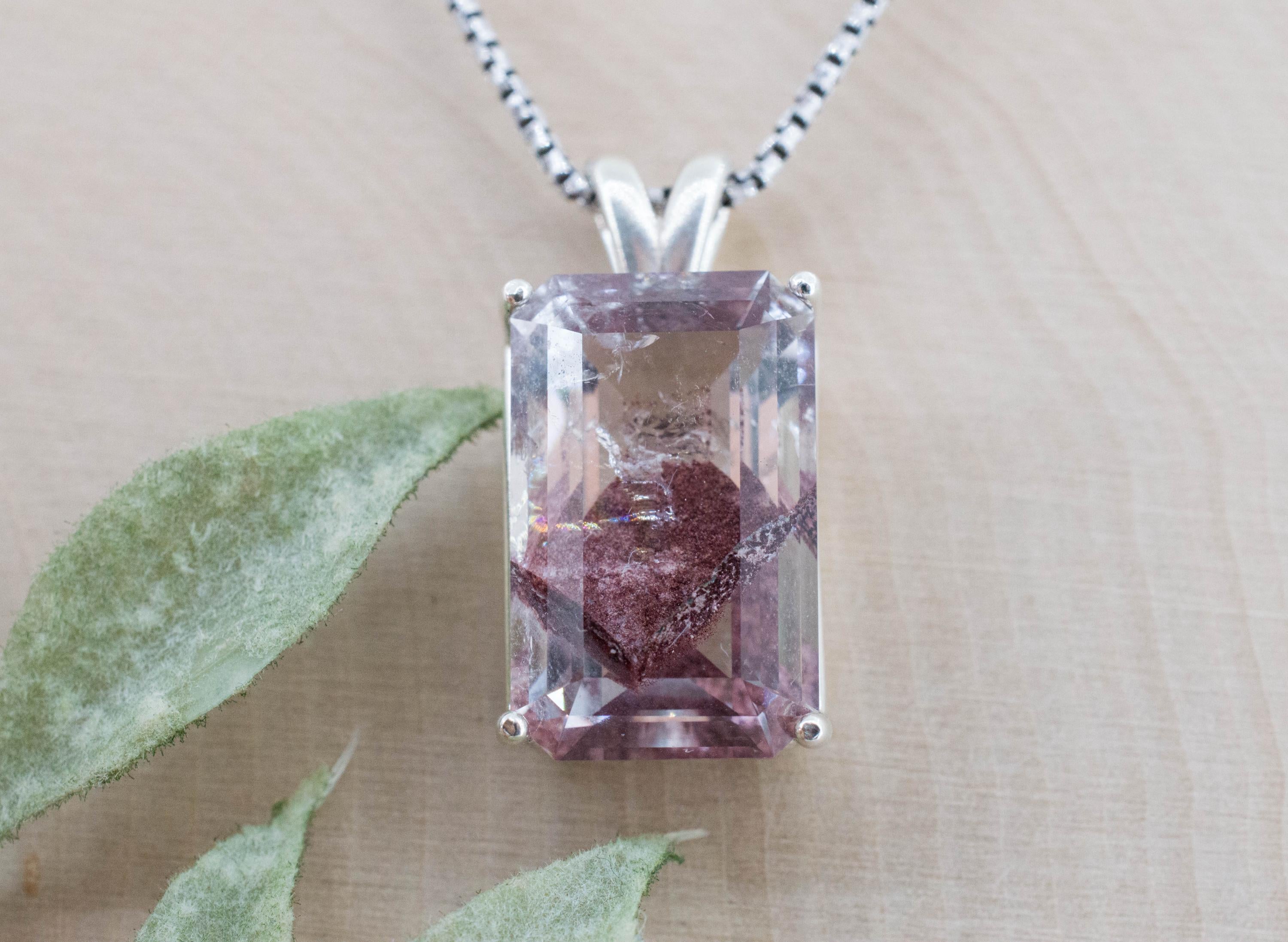 Hematite Quartz Pendant; Natural Untreated India Sunset Phantom Quartz; 13.590cts