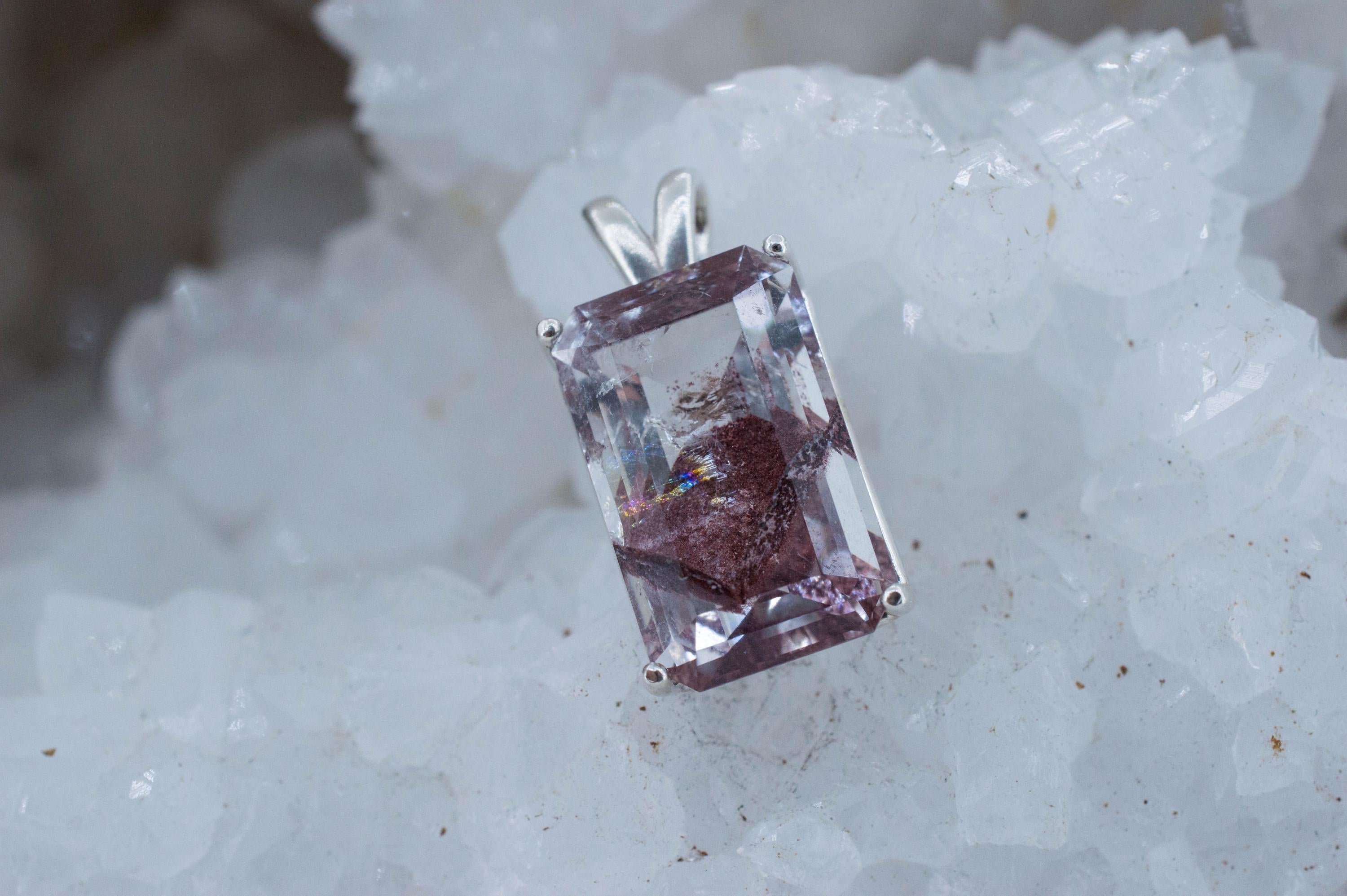 Hematite Quartz Pendant; Natural Untreated India Sunset Phantom Quartz; 13.590cts