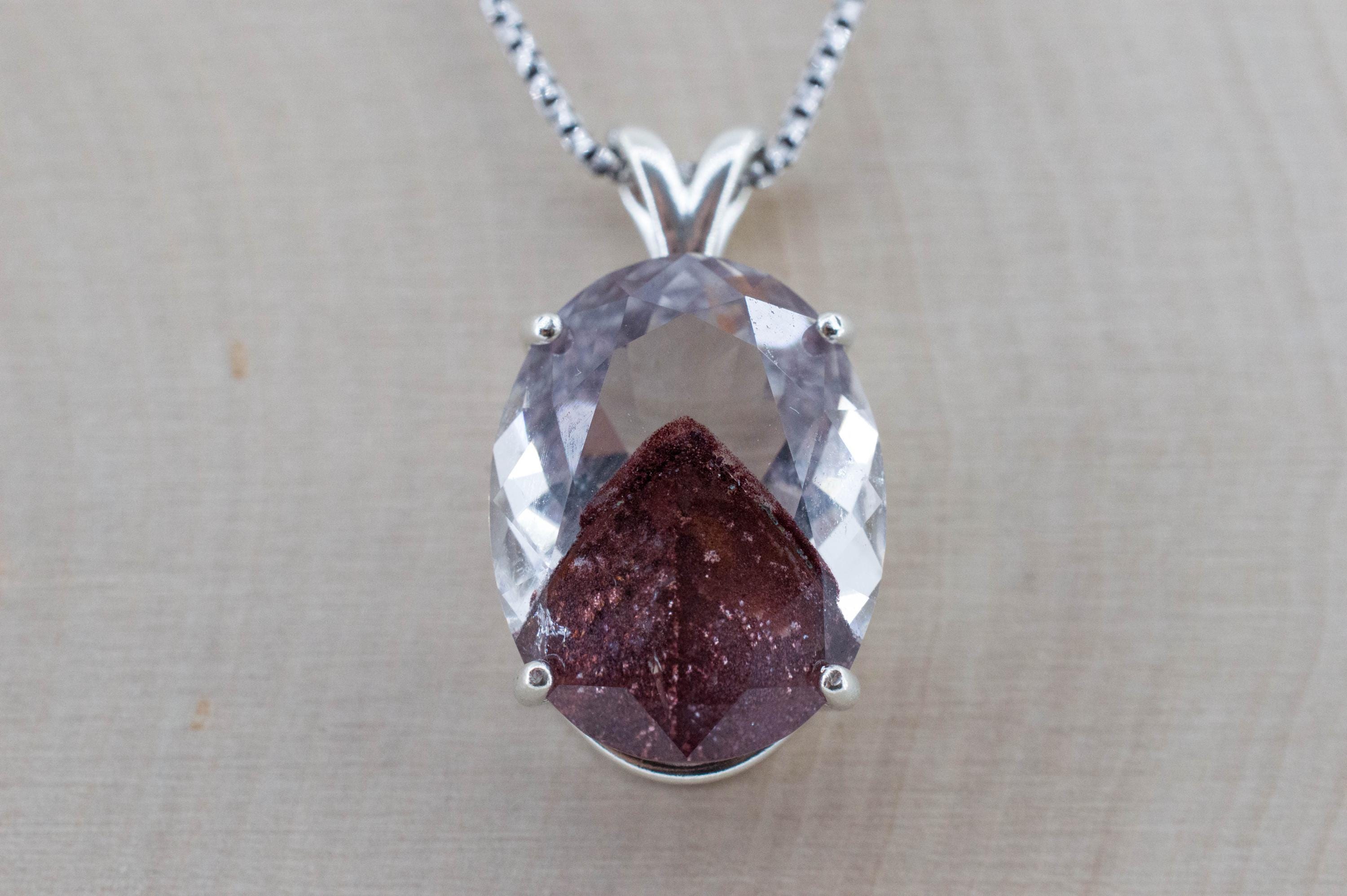 Hematite Quartz Pendant; Natural Untreated India Sunset Phantom Quartz; 19.430cts