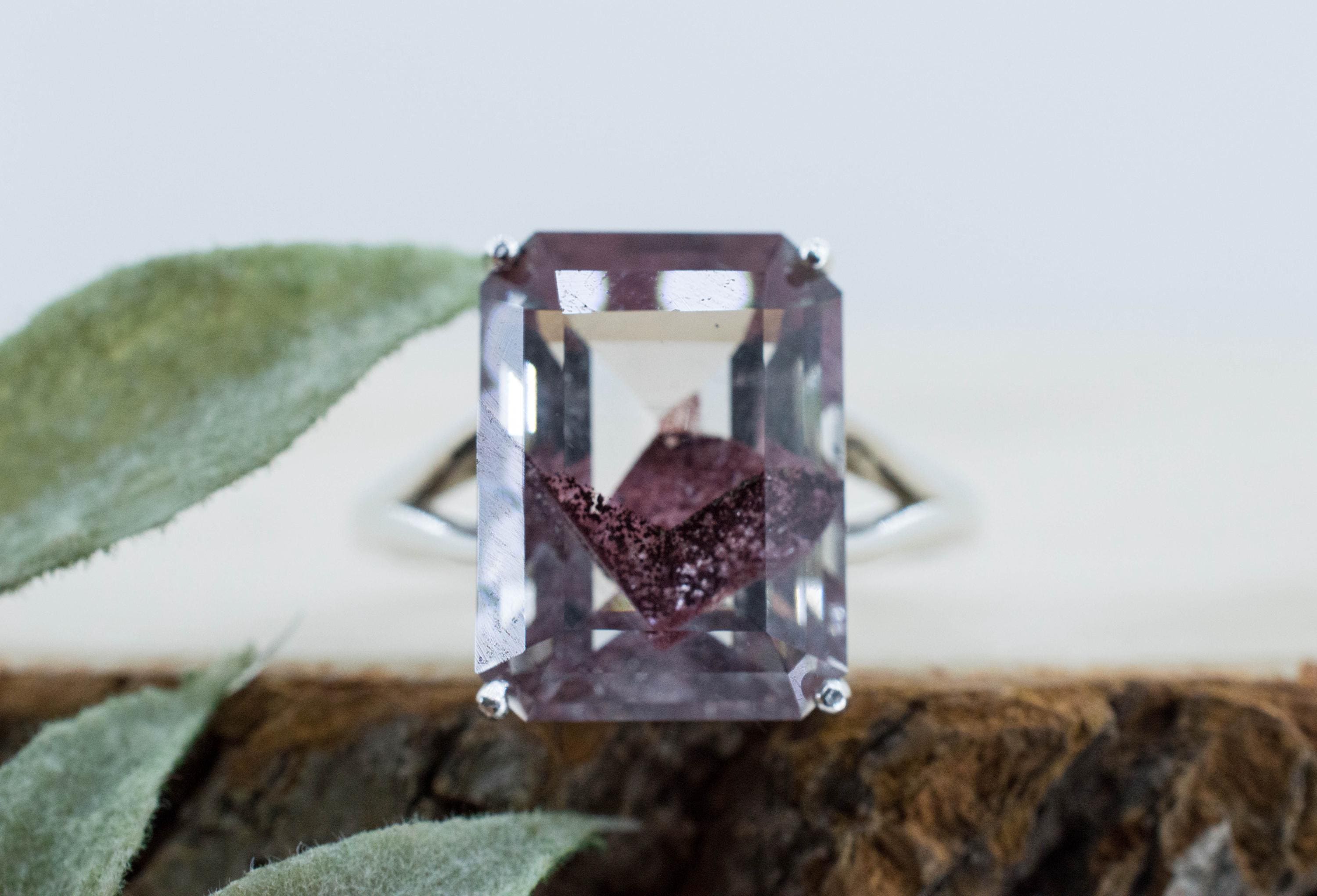 Hematite Quartz Ring; Natural Untreated India Sunset Phantom Quartz; 13.125cts