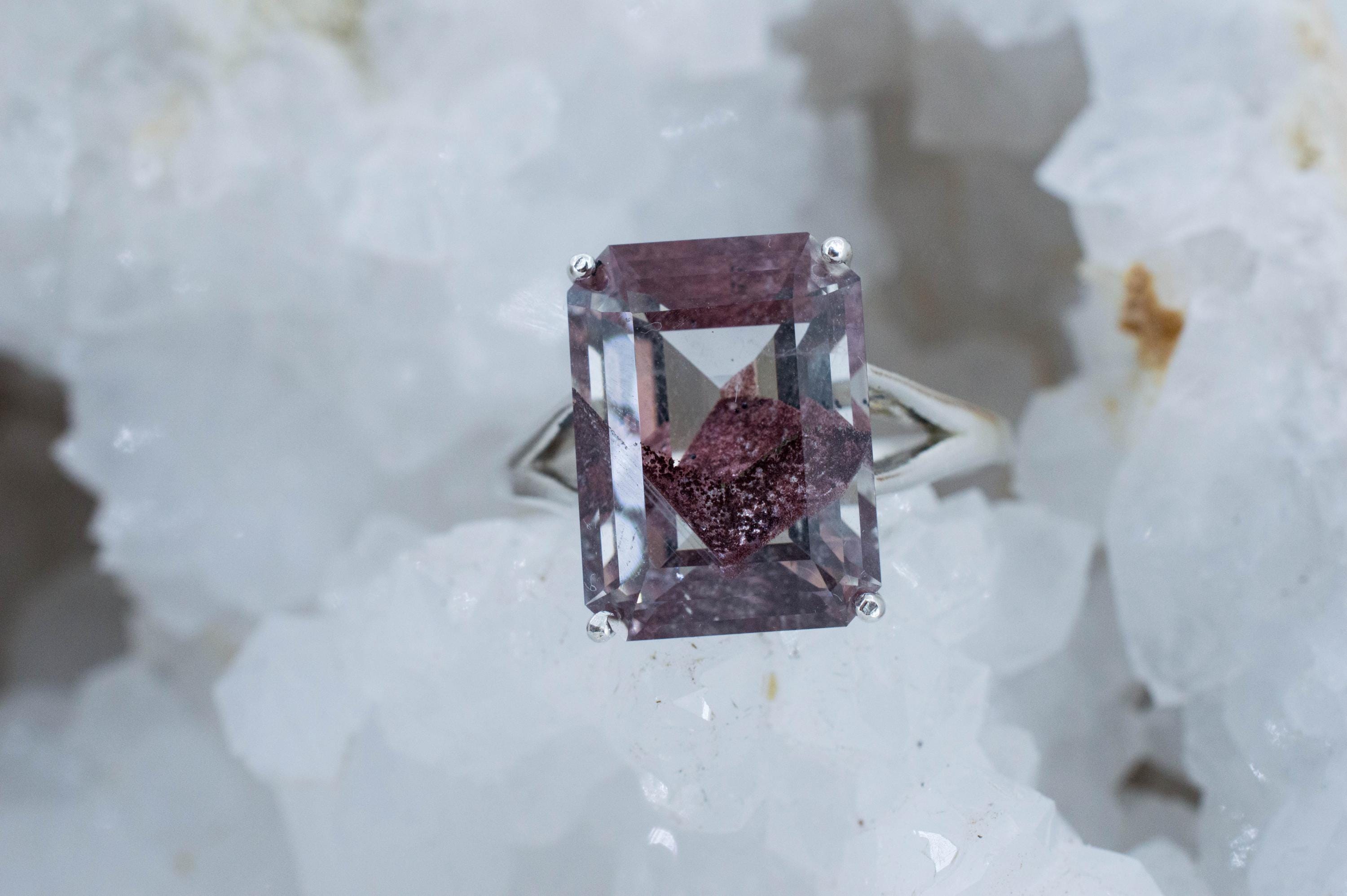 Hematite Quartz Ring; Natural Untreated India Sunset Phantom Quartz; 13.125cts