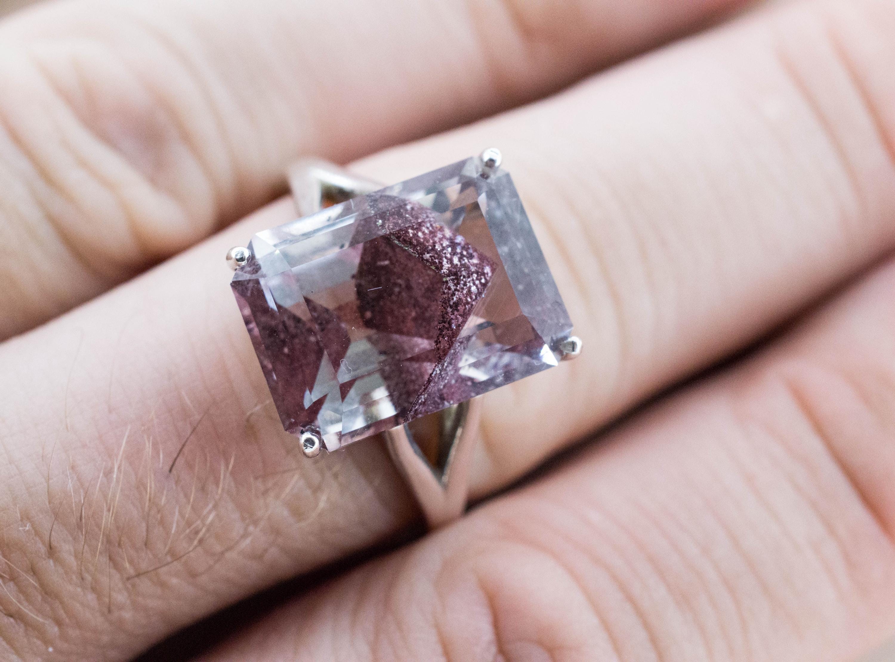 Hematite Quartz Ring; Natural Untreated India Sunset Phantom Quartz; 13.125cts