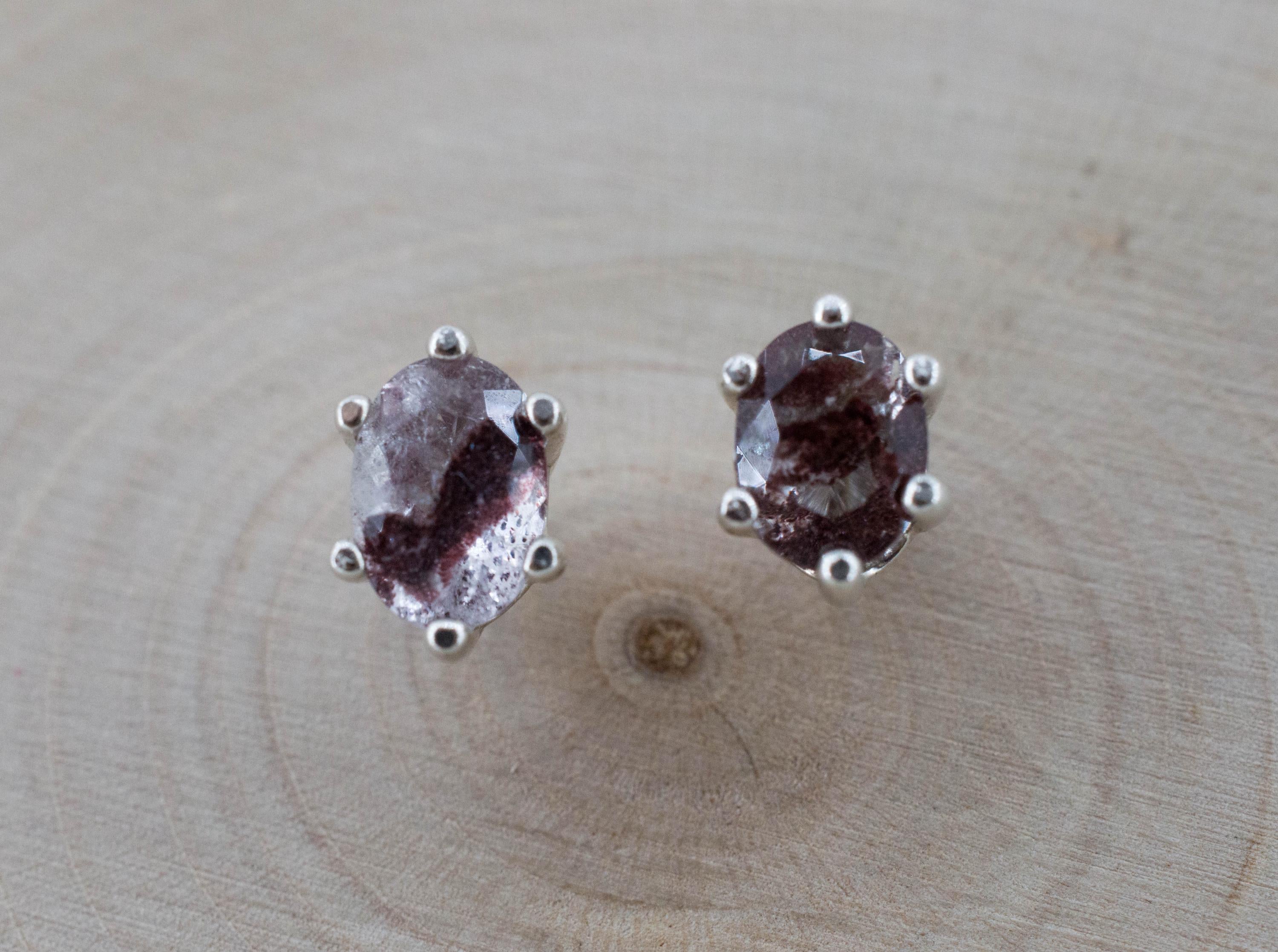 Hematite Quartz Earrings; Natural Untreated India Sunset Phantom Quartz; 1.005cts
