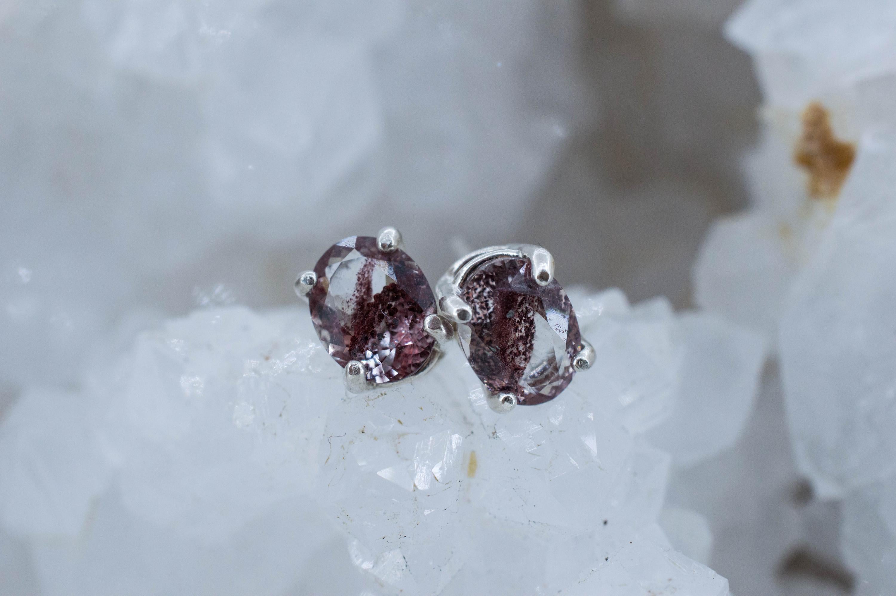 Hematite Quartz Earrings; Natural Untreated India Sunset Phantom Quartz; 1.770cts