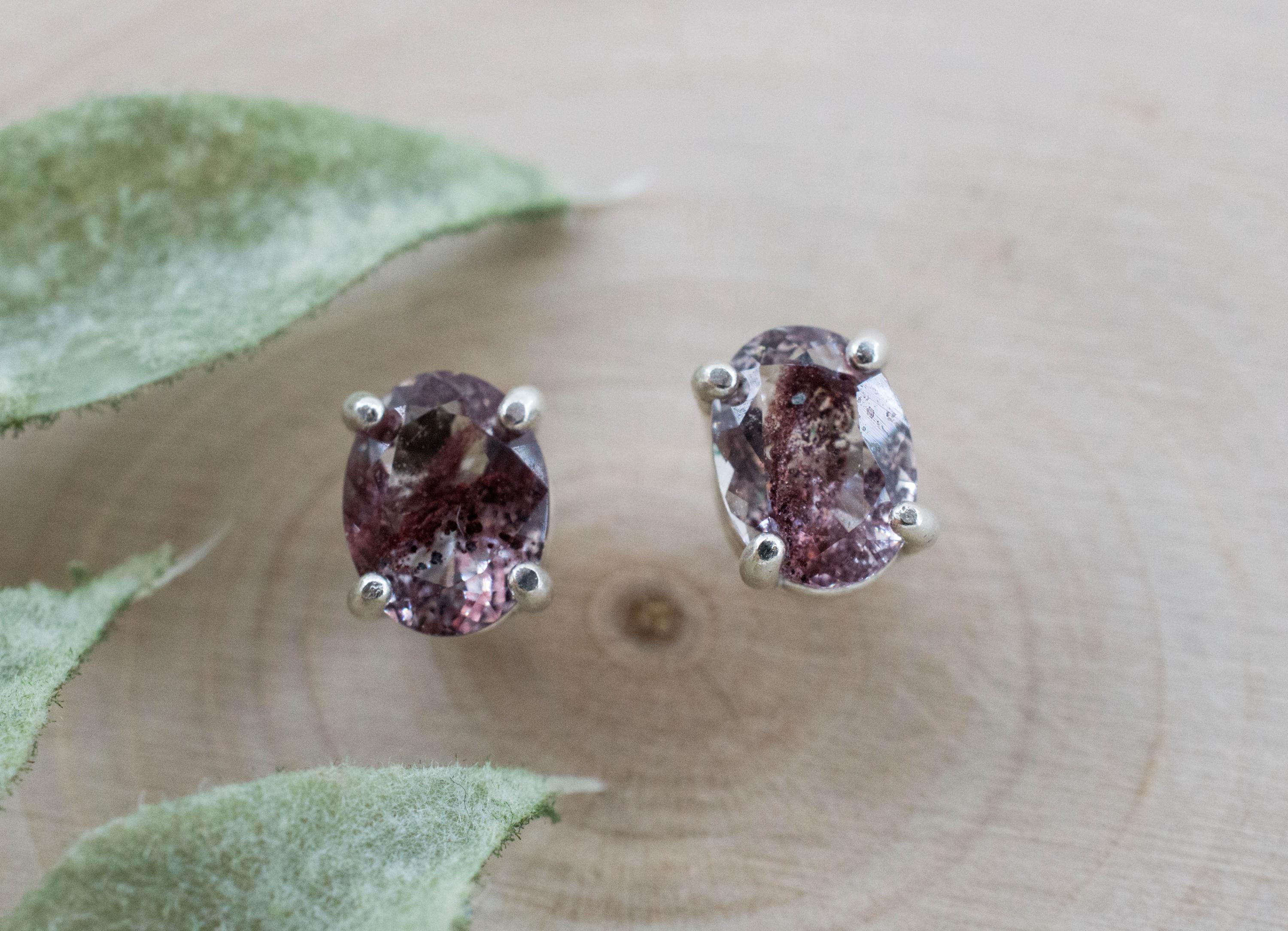 Hematite Quartz Earrings; Natural Untreated India Sunset Phantom Quartz; 1.770cts