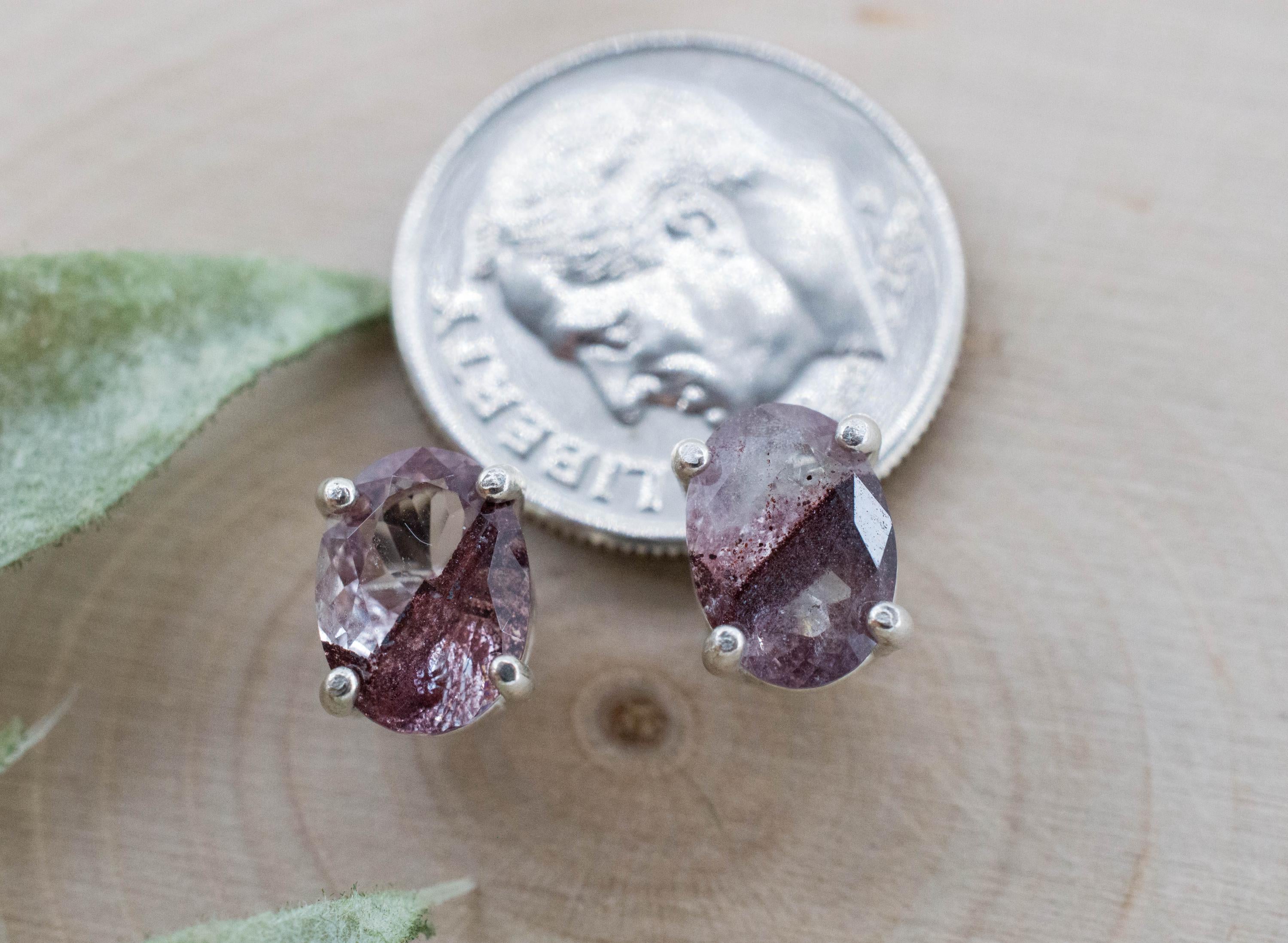 Hematite Quartz Earrings; Natural Untreated India Sunset Phantom Quartz; 2.020cts