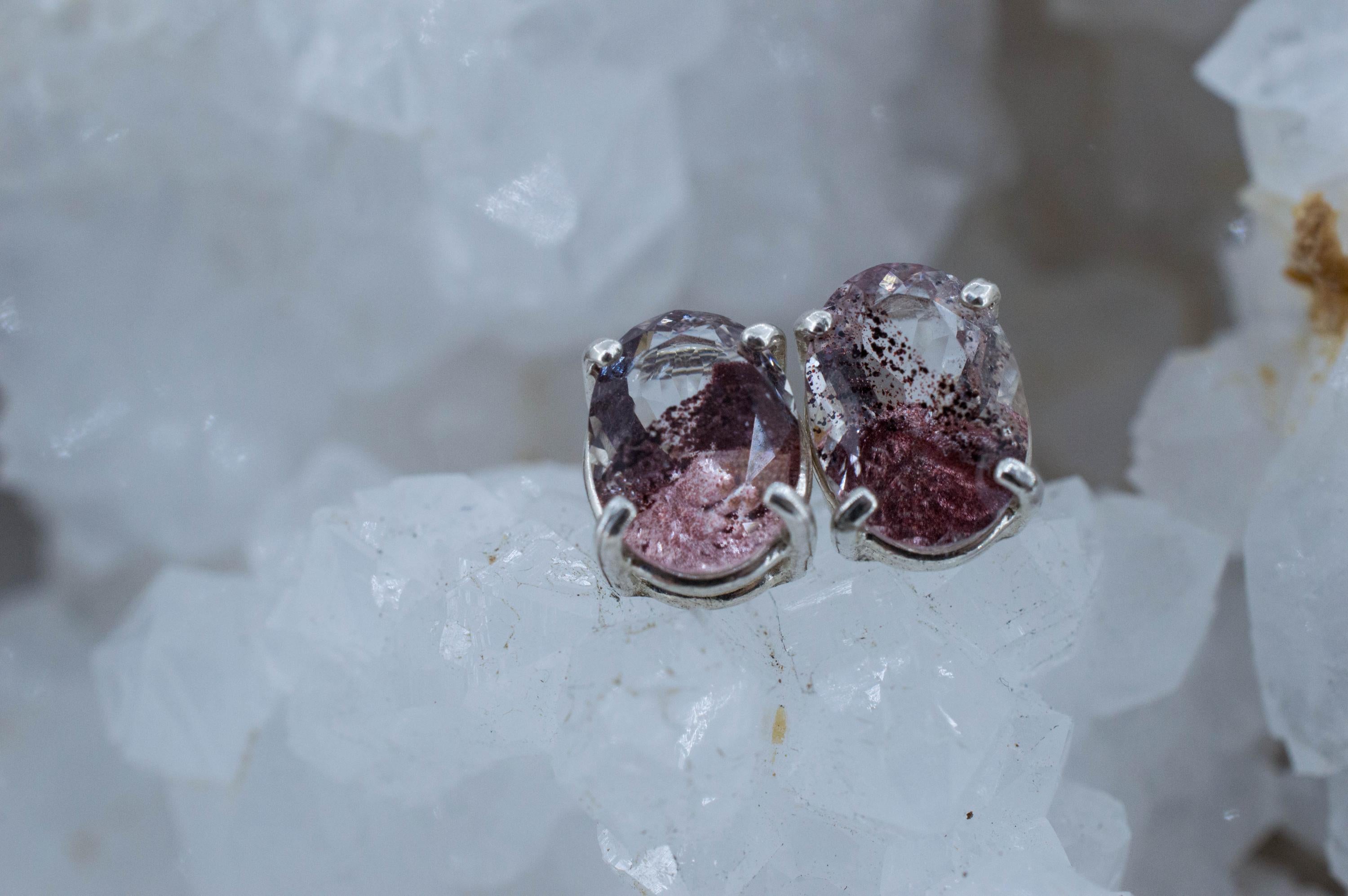 Hematite Quartz Earrings; Natural Untreated India Sunset Phantom Quartz; 4.100cts