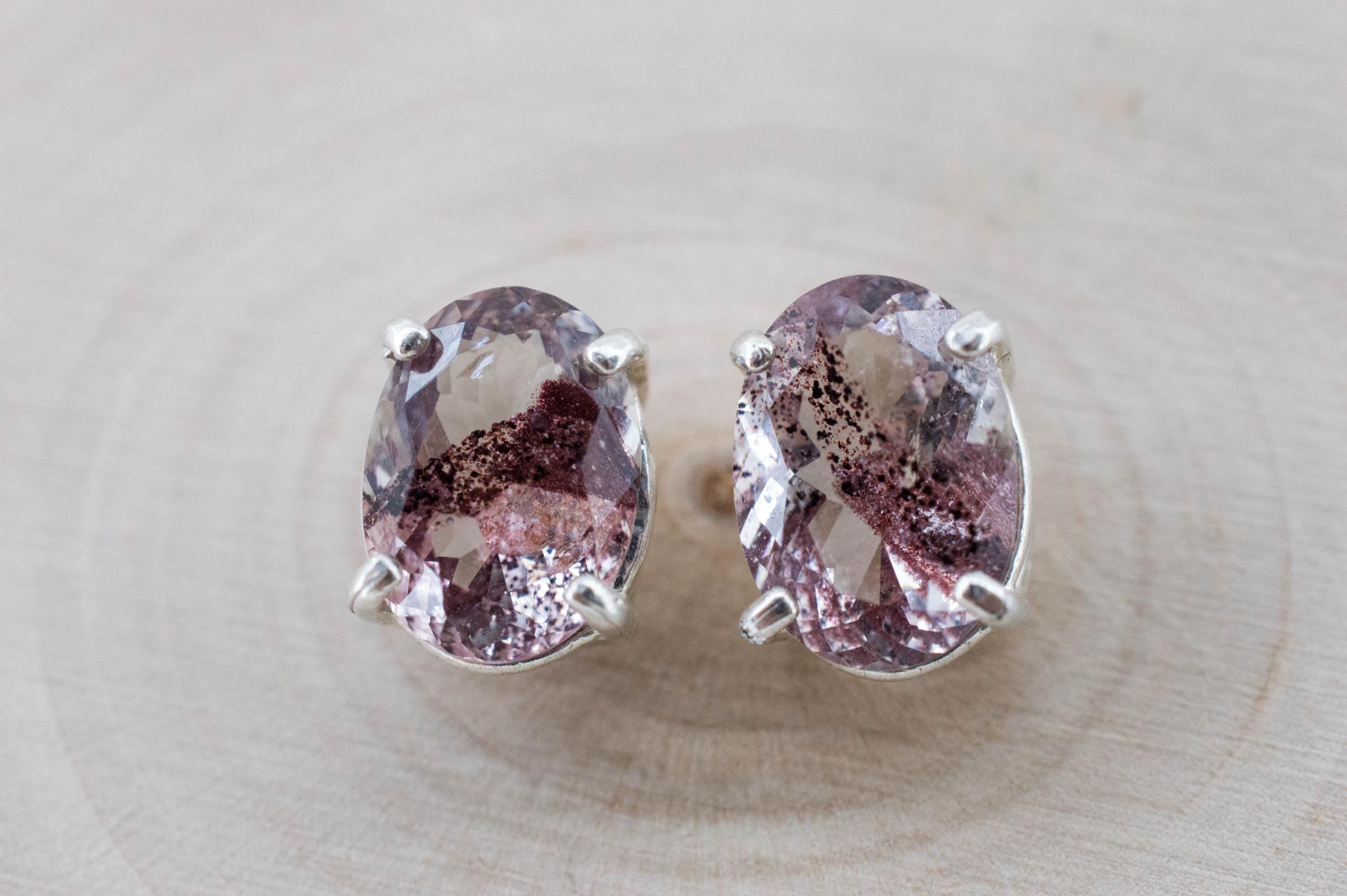 Hematite Quartz Earrings; Natural Untreated India Sunset Phantom Quartz; 4.100cts