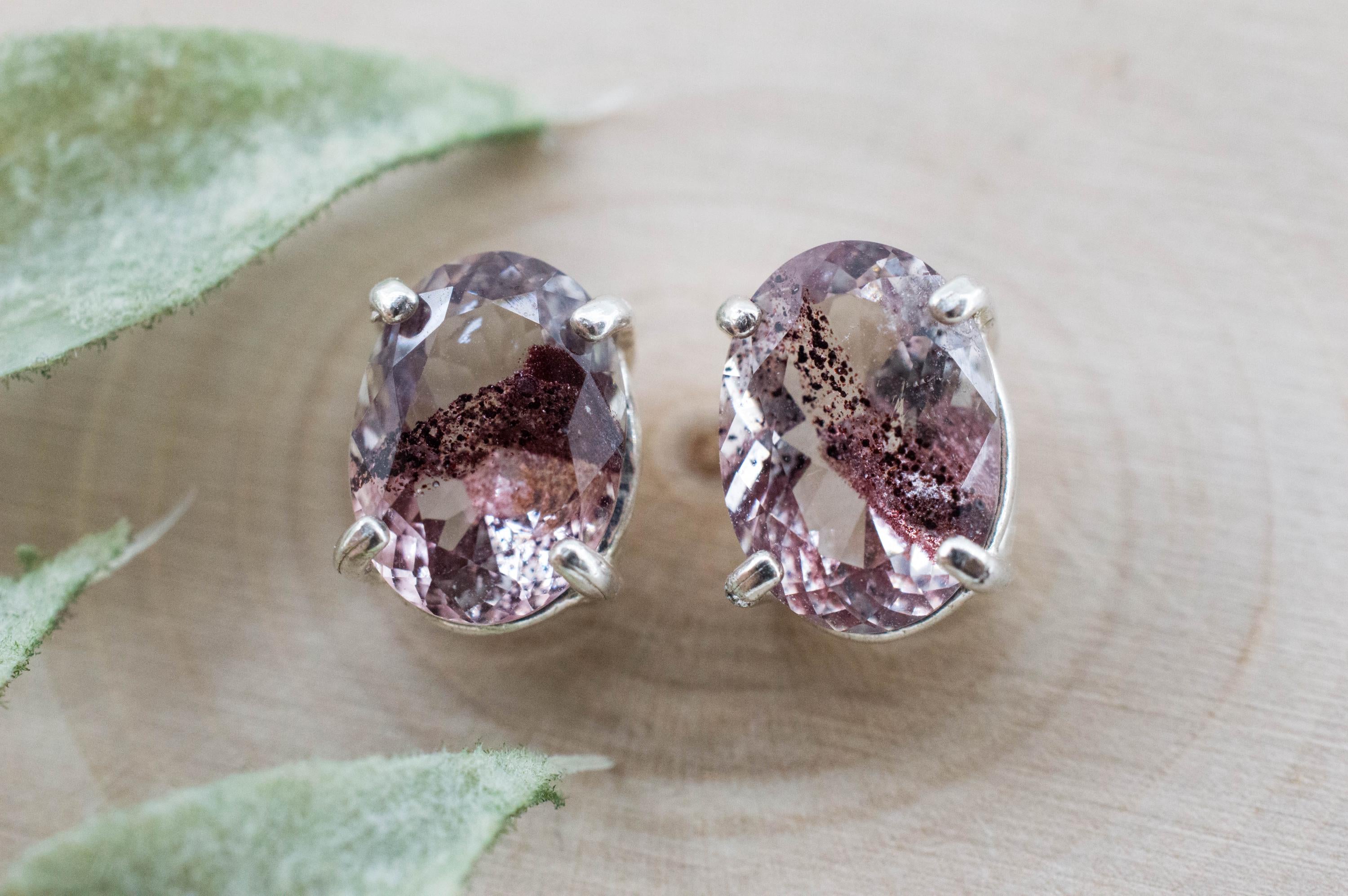 Hematite Quartz Earrings; Natural Untreated India Sunset Phantom Quartz; 4.100cts