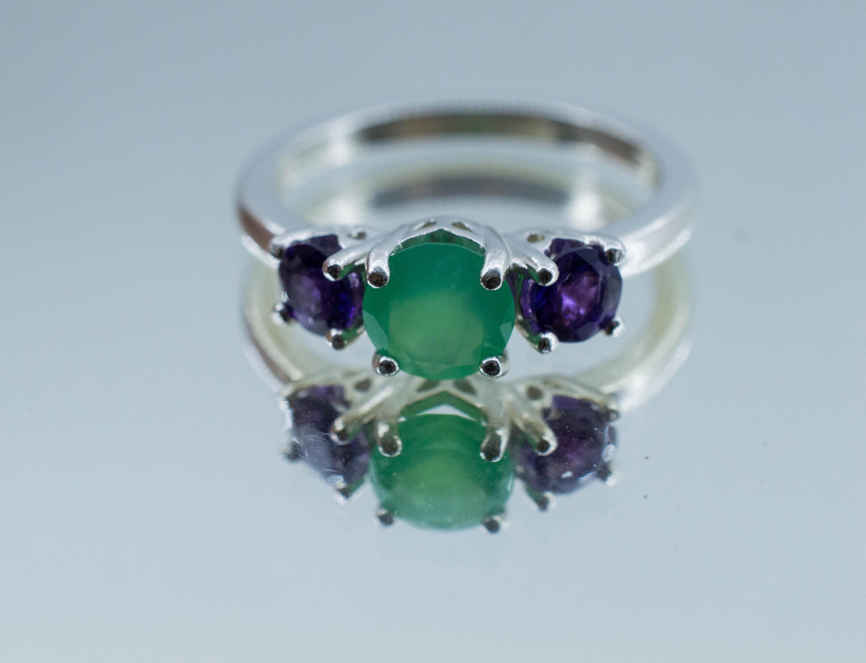 Chrysoprase and Amethyst Ring, Natural Untreated Australian Chrysoprase