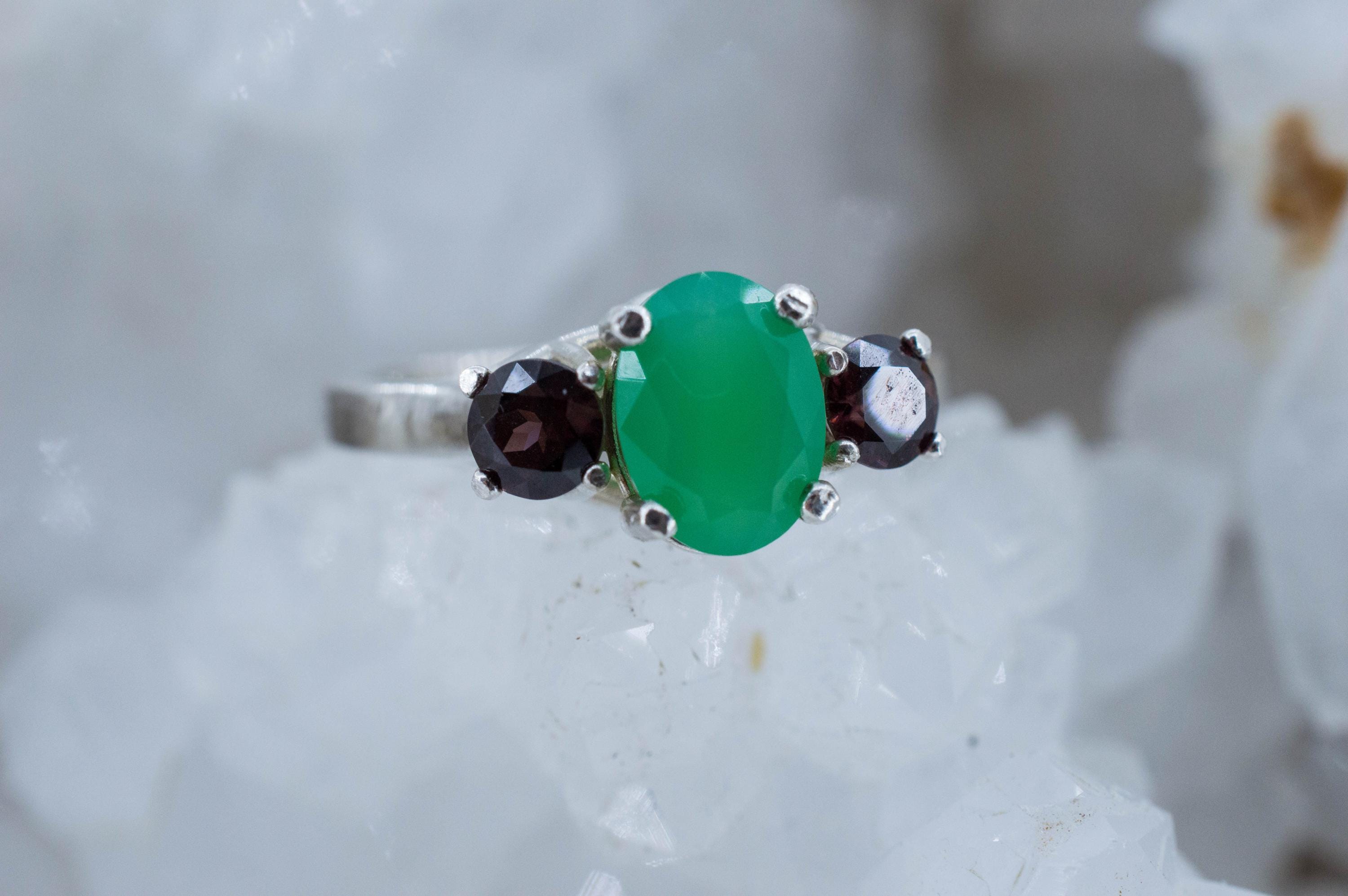 Chrysoprase and Zircon Ring, Natural Untreated Australian Chrysoprase