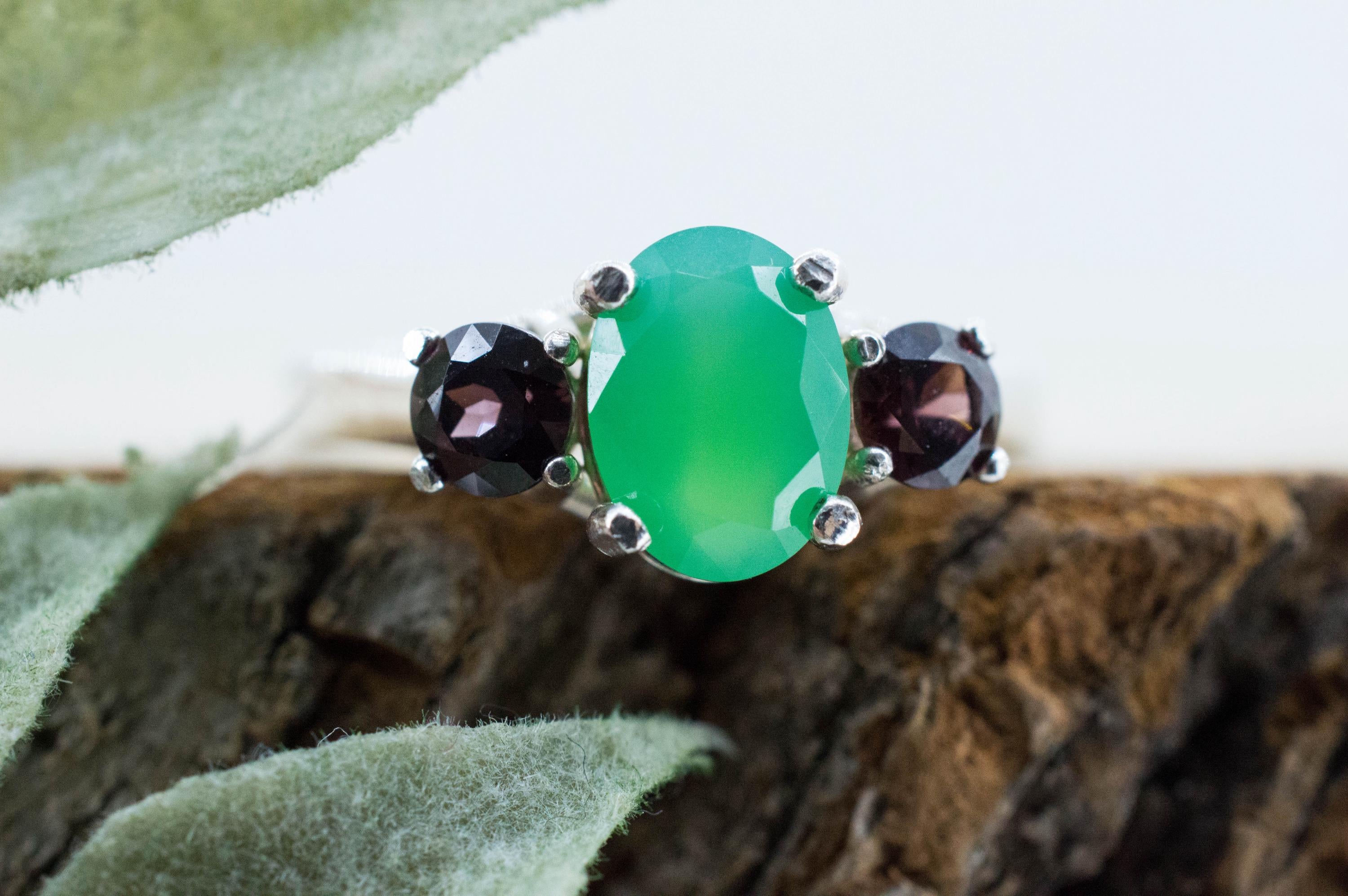 Chrysoprase and Zircon Ring, Natural Untreated Australian Chrysoprase