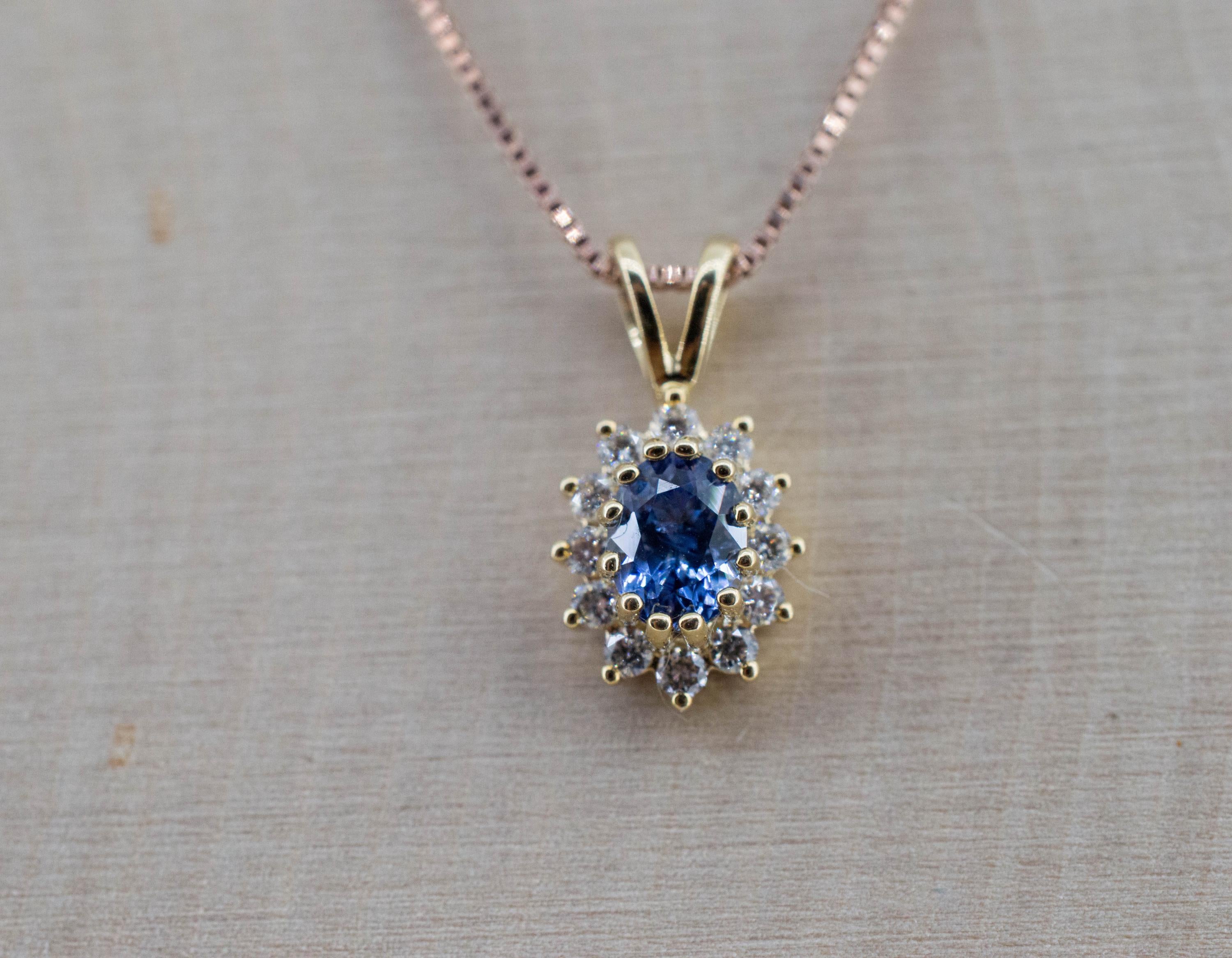 Blue Sapphire Pendant; Natural Untreated Sri Lanka Sapphire and Diamonds; 0.390cts