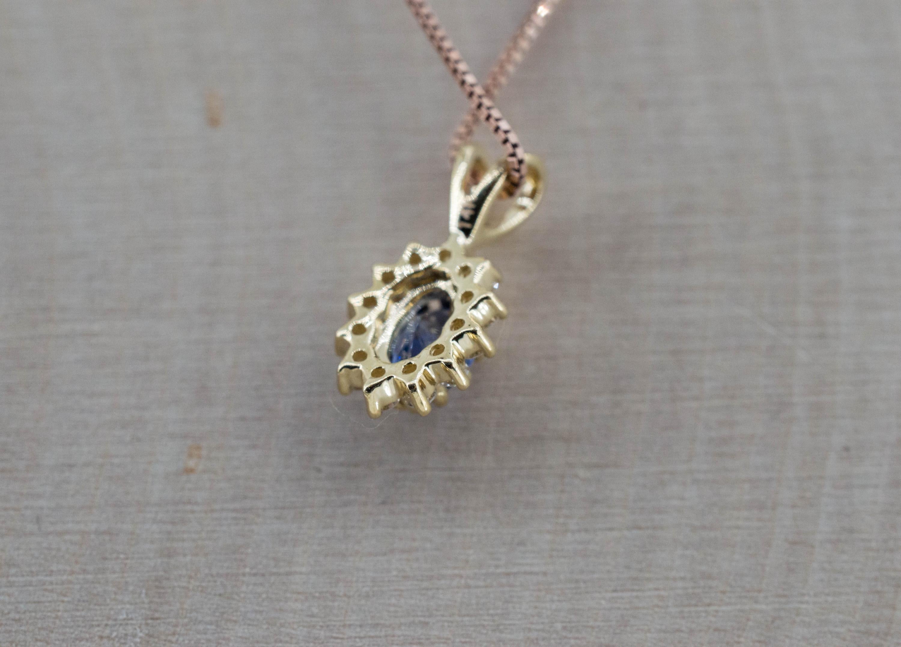 Blue Sapphire Pendant; Natural Untreated Sri Lanka Sapphire and Diamonds; 0.390cts