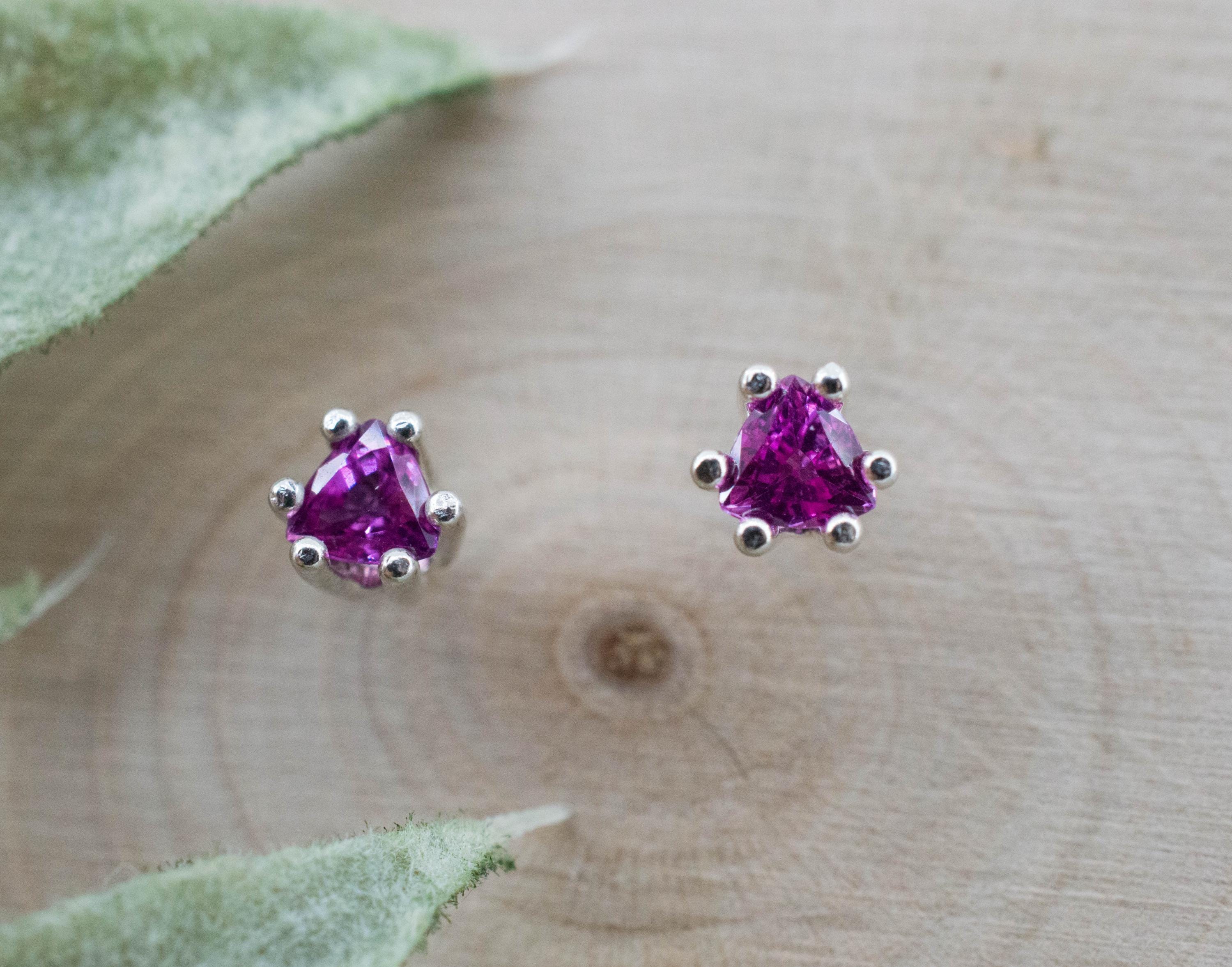 Pink Sapphire Earrings; Natural Untreated Vietnam Sapphire; 0.435cts