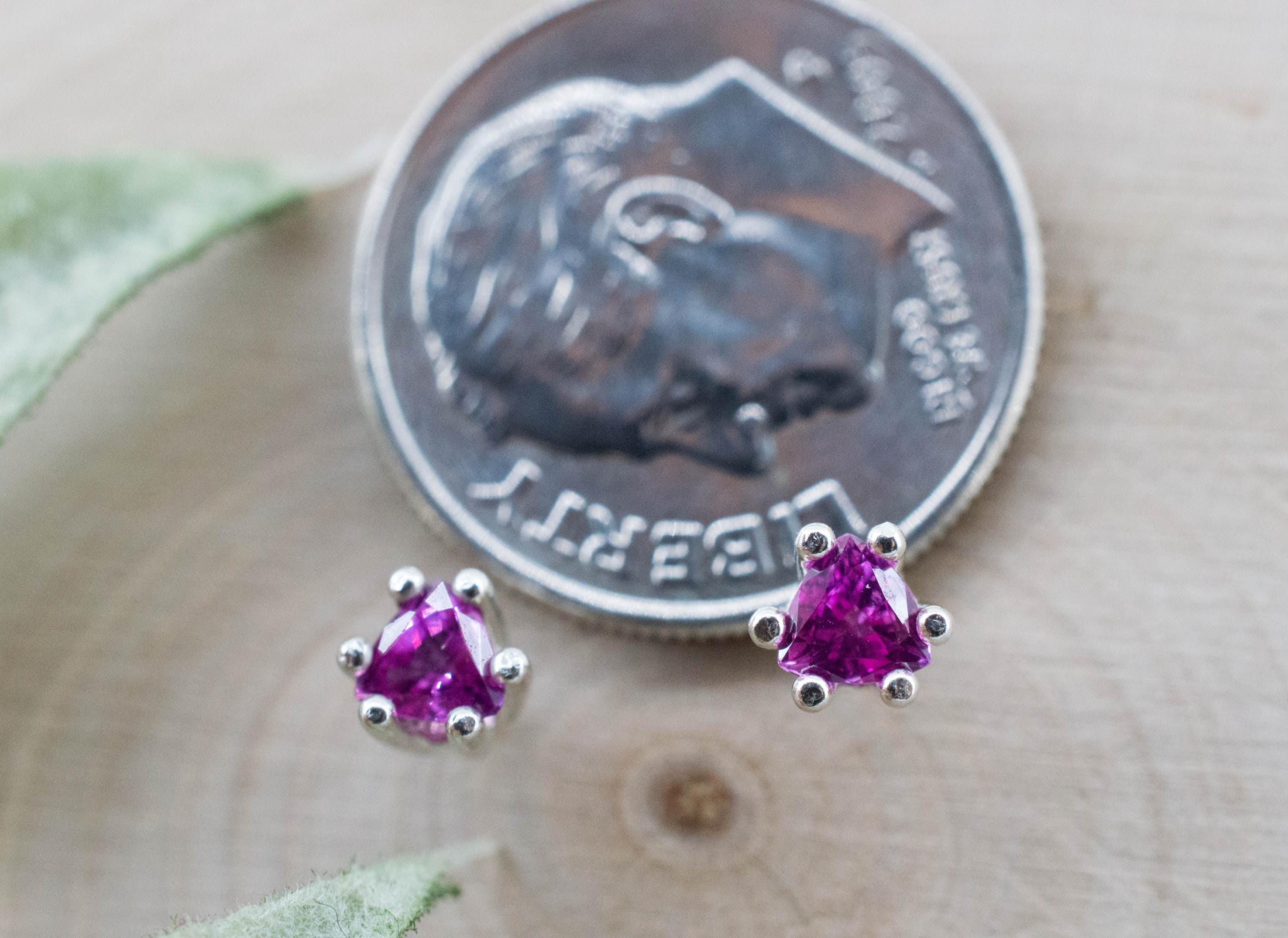 Pink Sapphire Earrings; Natural Untreated Vietnam Sapphire; 0.435cts